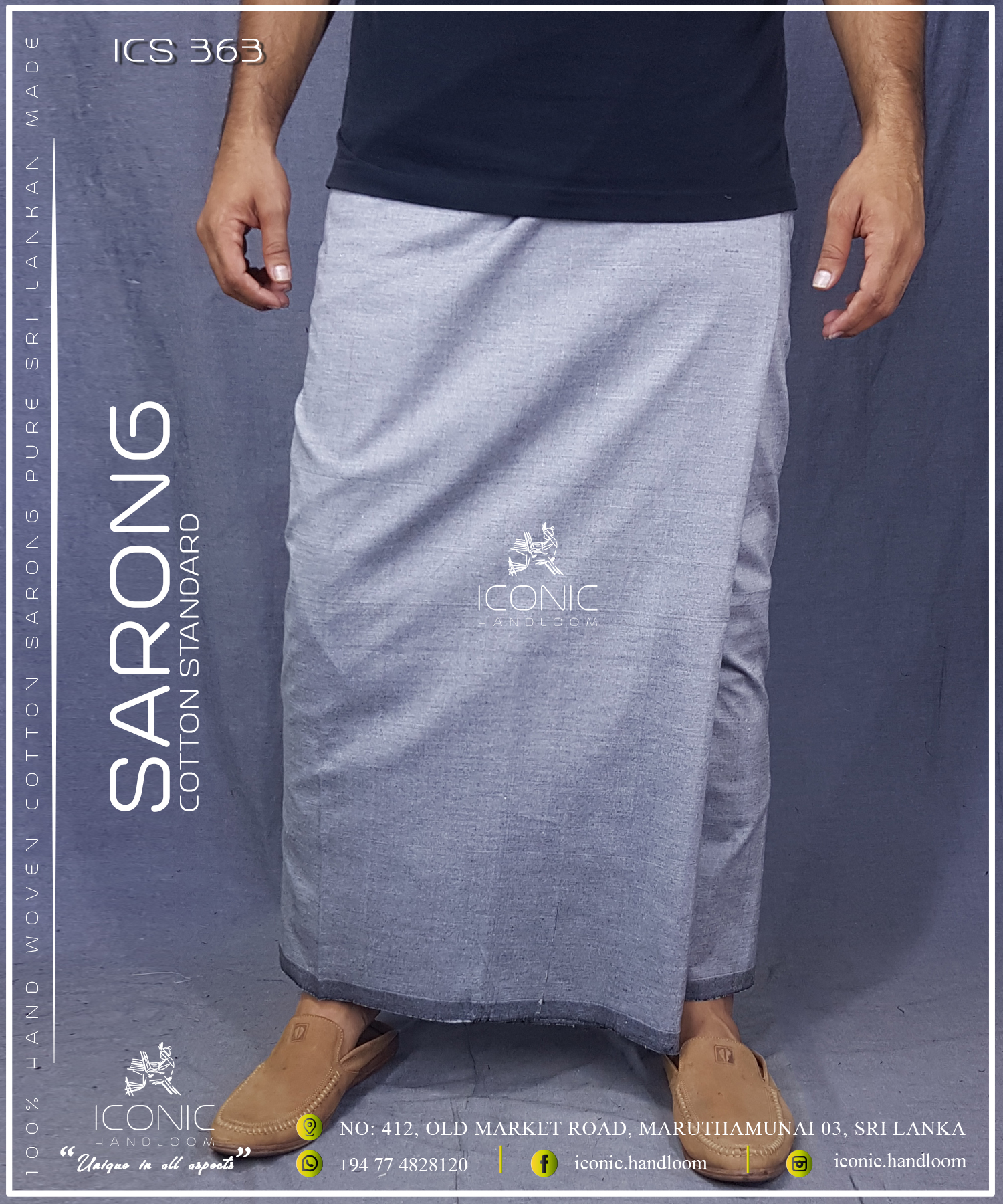 Handloom Cotton Sarong -  Silver Plain