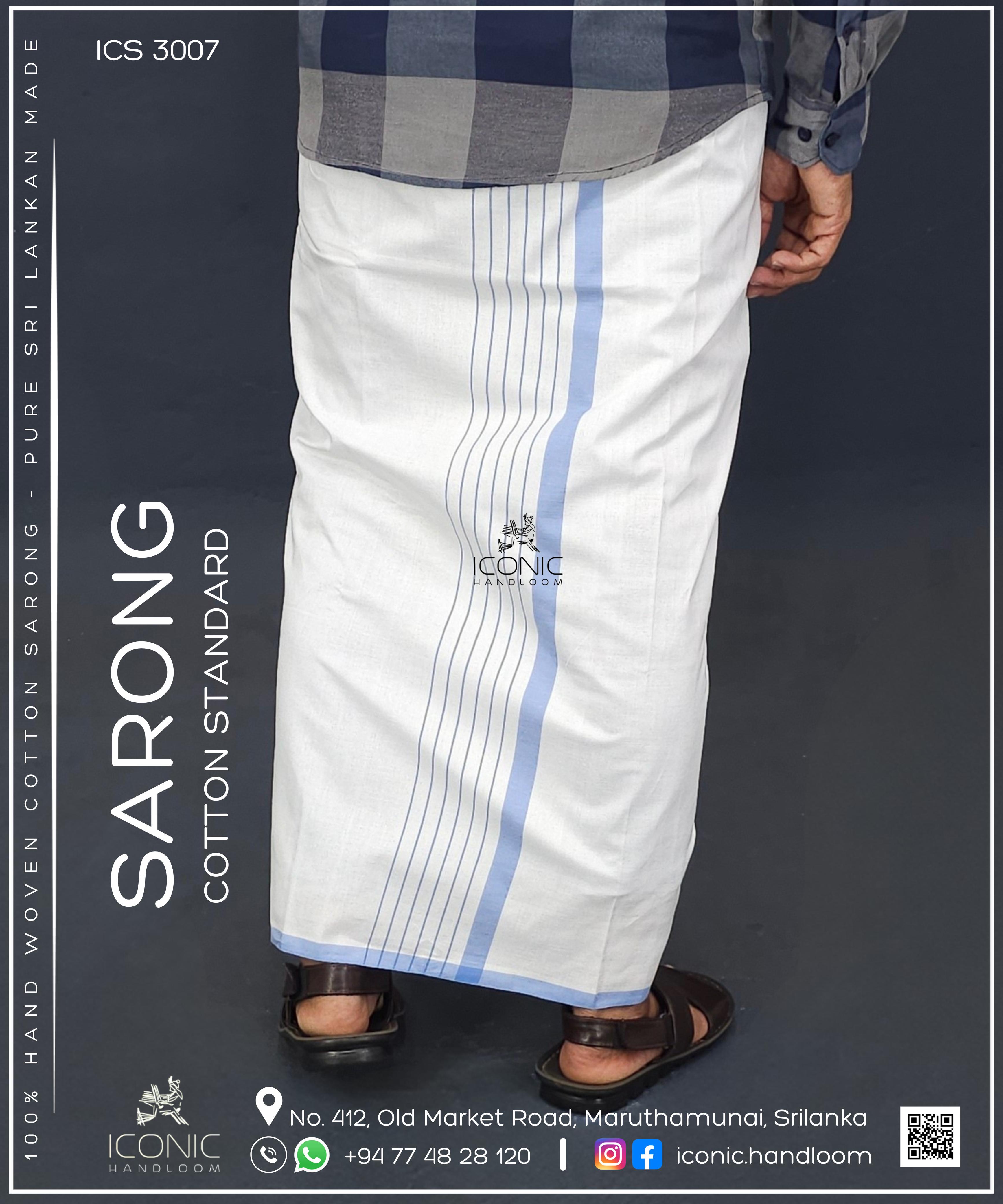 Handloom Cotton Sarong - Sky Blue Stripes in White