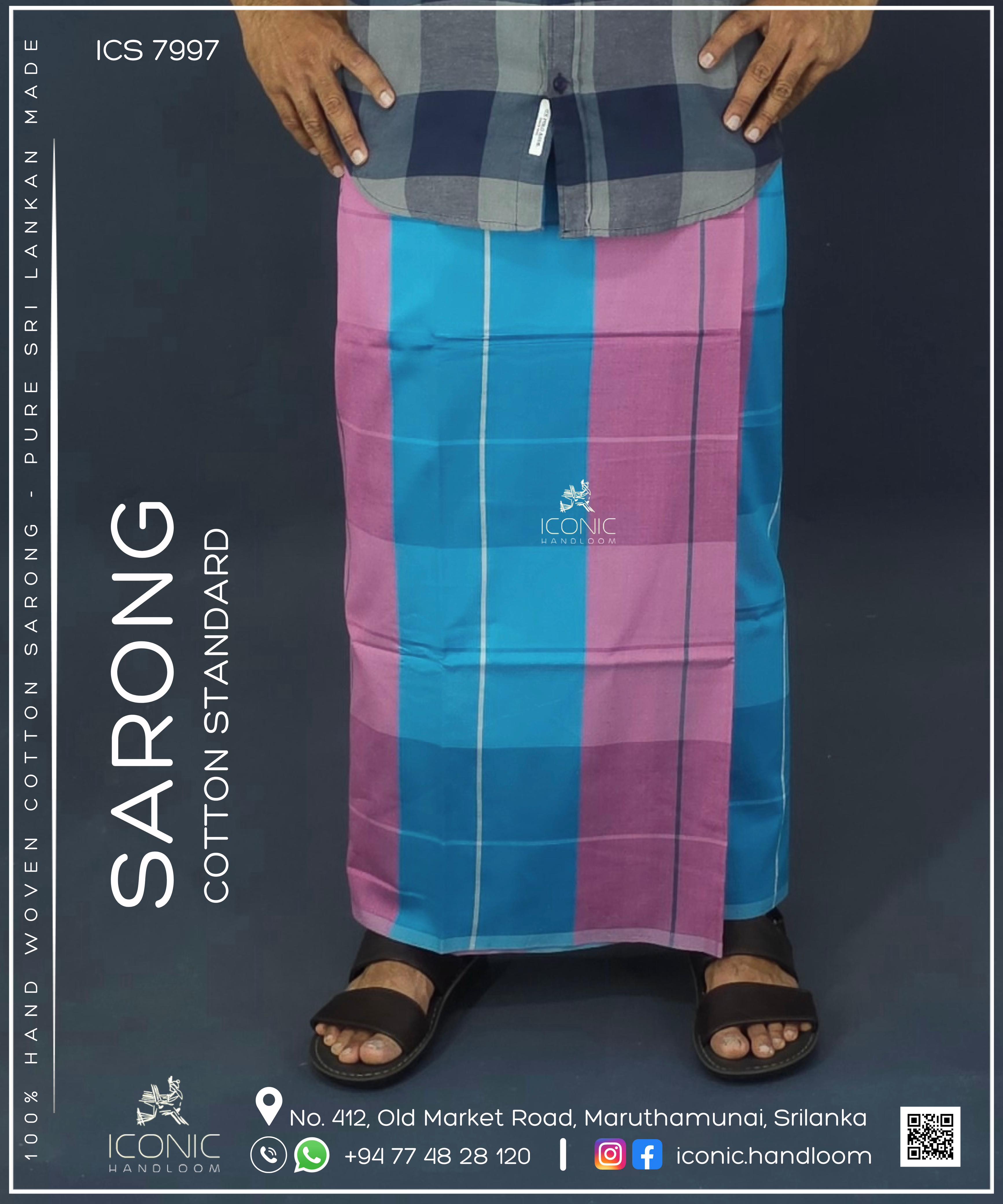 Handloom Cotton Sarong - Sky blue, Magenta pink & Deep Turquoise in bold vertical and horizontal check patterns