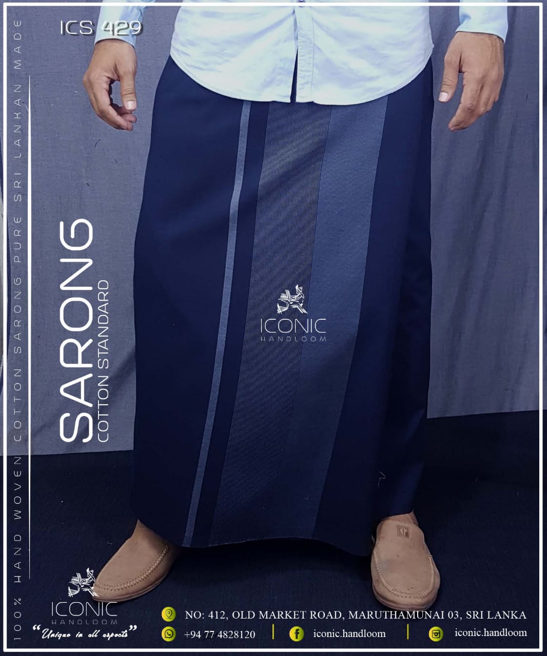 Handloom Cotton Sarong - Charcoal Grey stripes in Dark Blue