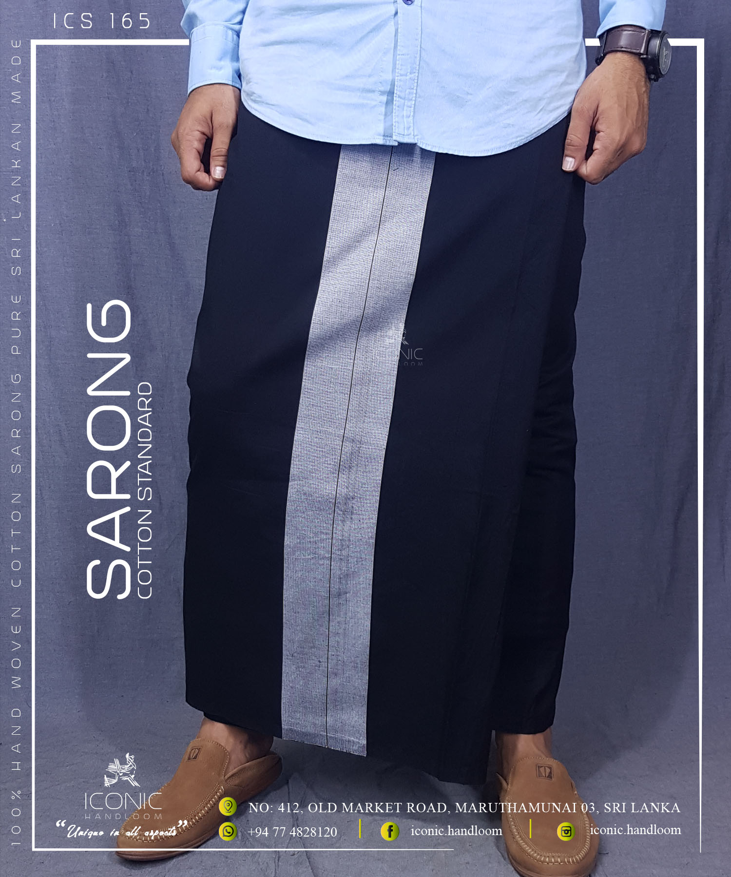 Handloom Cotton Sarong - Silver & Black Stripes in Black