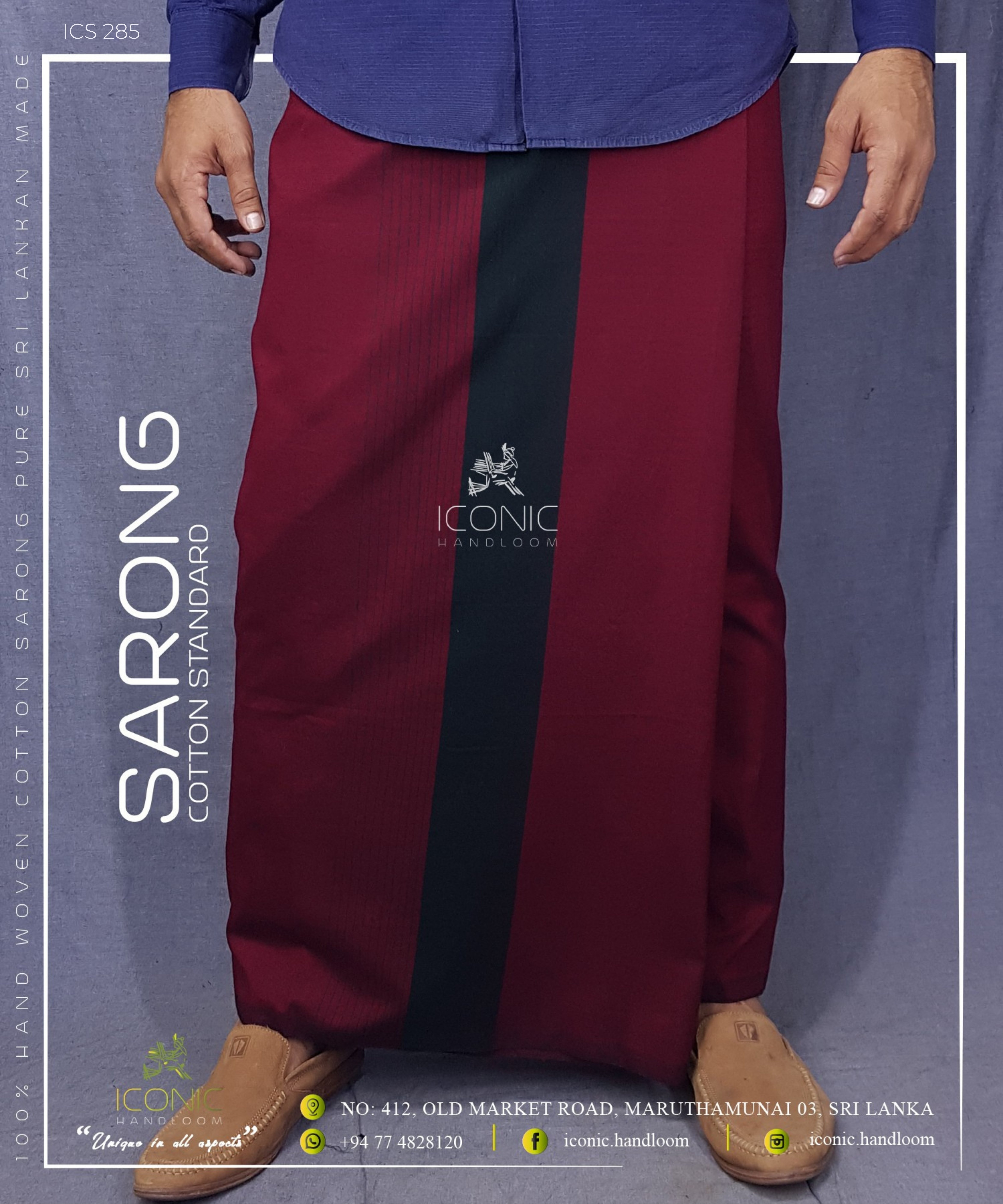 Handloom Cotton Sarong - Black Stripes in Maroon