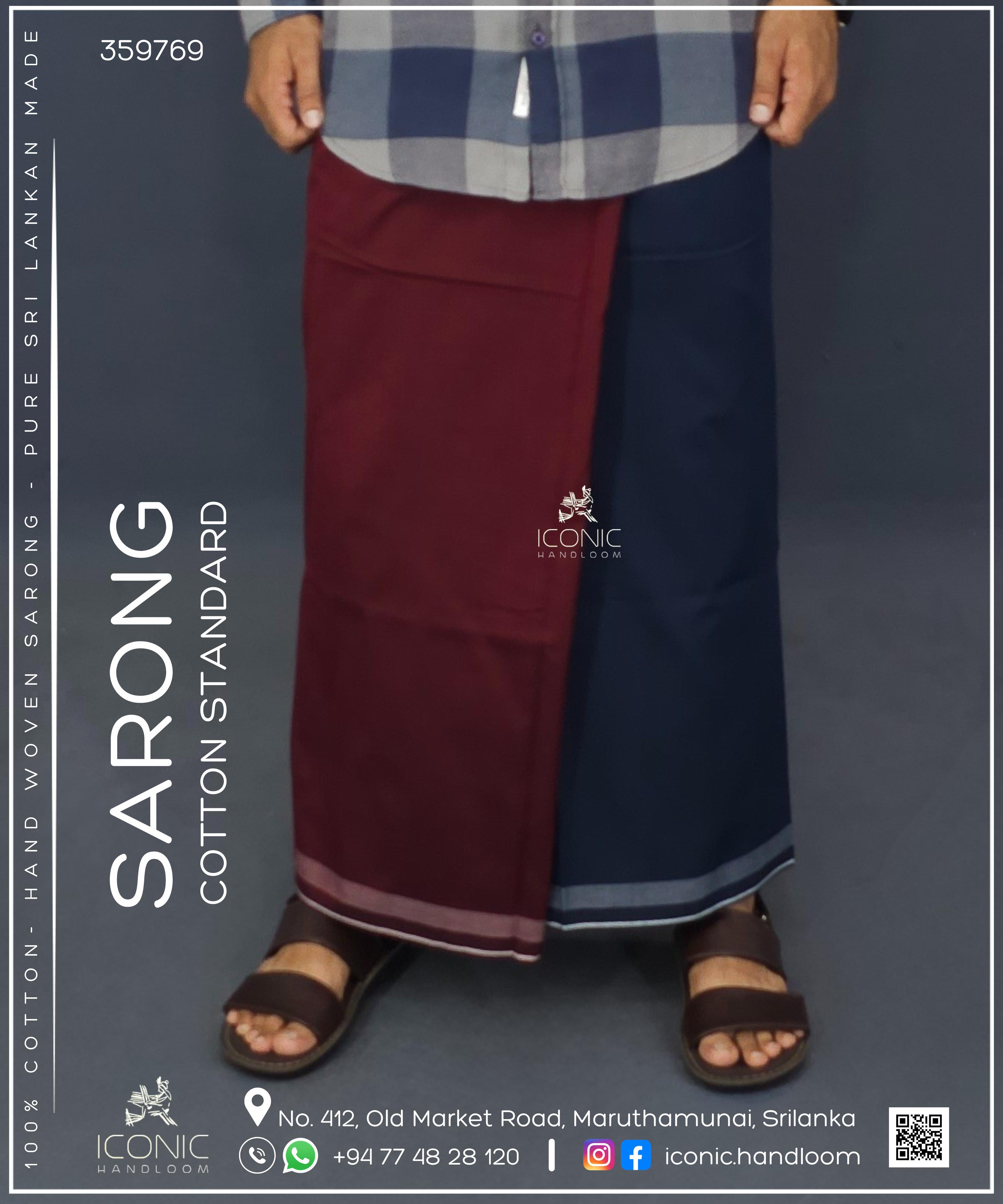 Handloom Cotton Sarong -  Silver stripes in Dark Blue & Rich Maroon with Silver bottom border