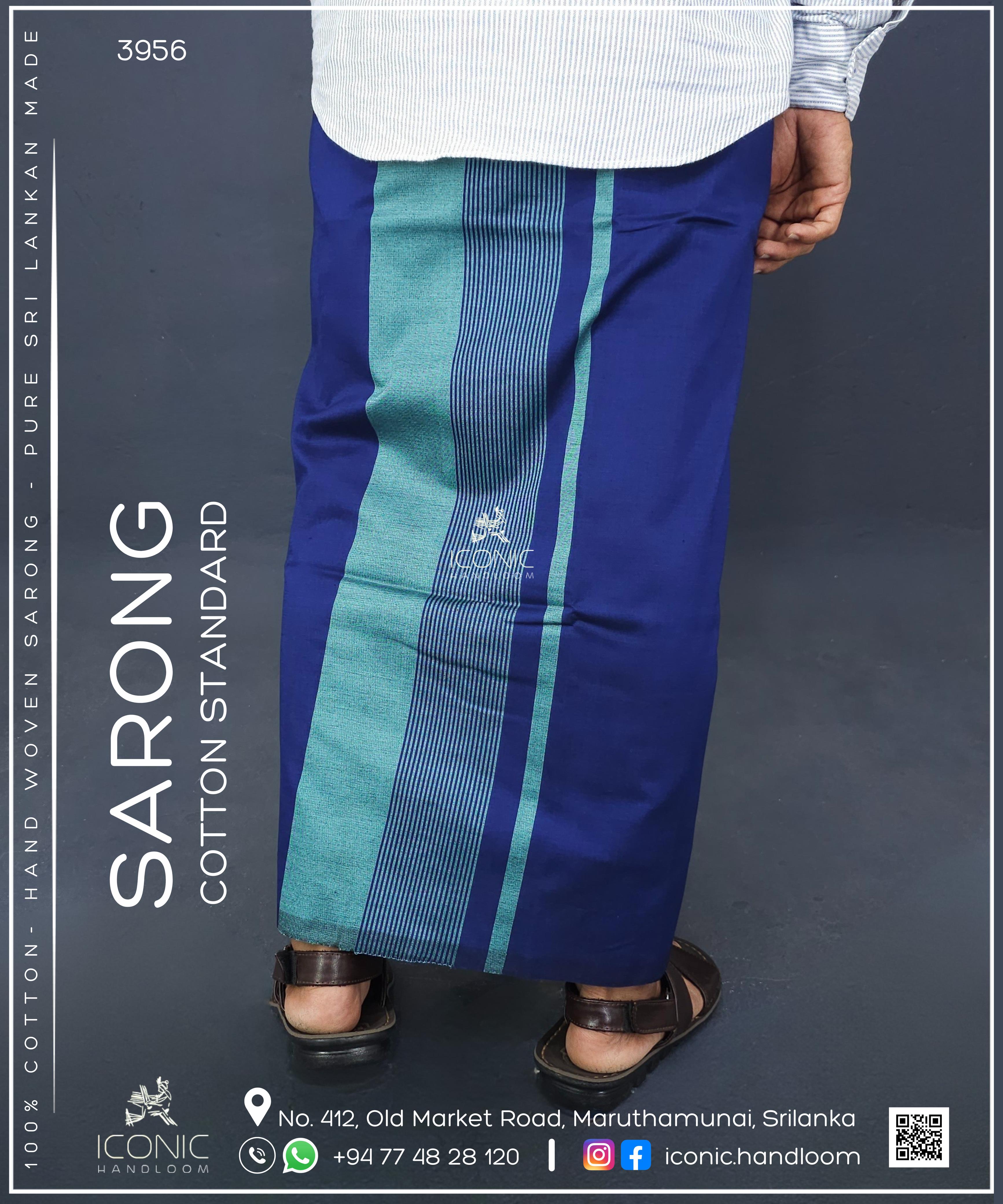 Handloom Cotton Sarong -  Aqua Blue stripes in Deep Navy Blue