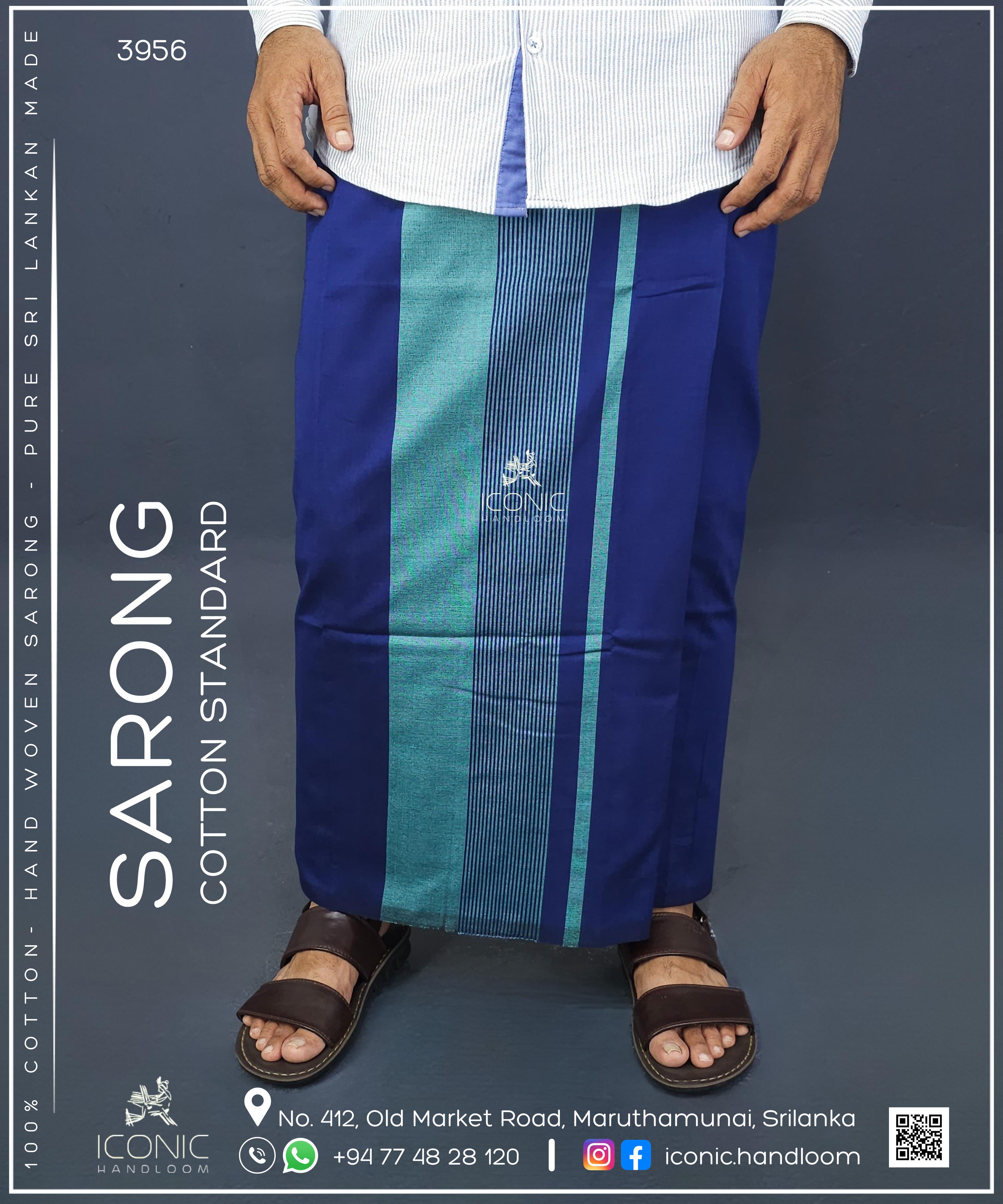 Handloom Cotton Sarong -  Aqua Blue stripes in Deep Navy Blue