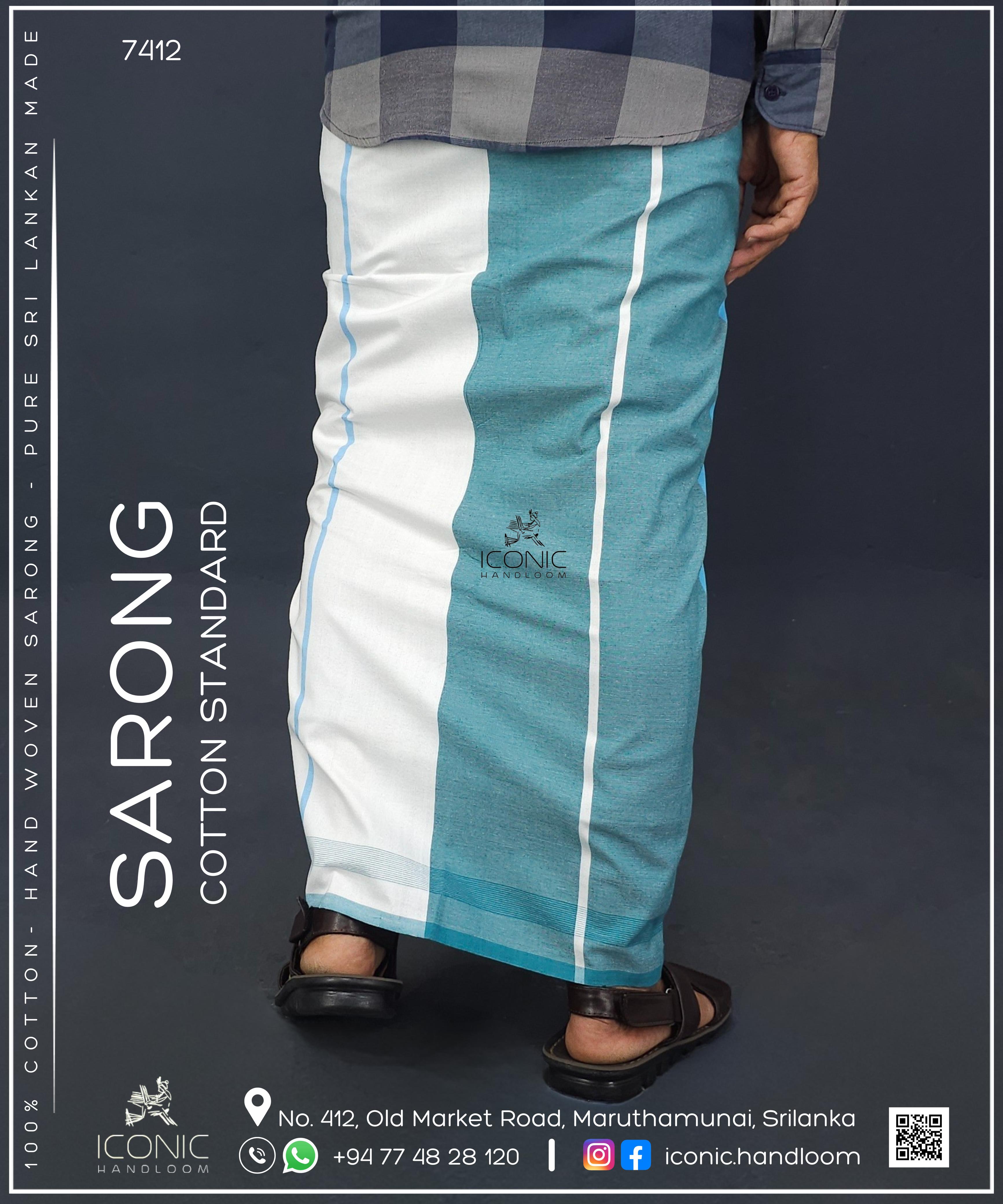 Handloom Cotton Sarong - Sky Blue, Baby Pink, Teal Green & White with Sea Blue bottom border