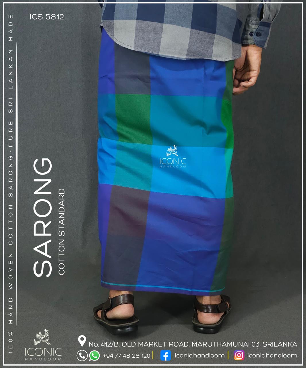 Handloom Cotton Sarong -  Deep purple, Emerald green, Turquoise Blue, Sky Blue & Dark Navy Blue in check patterns 5812