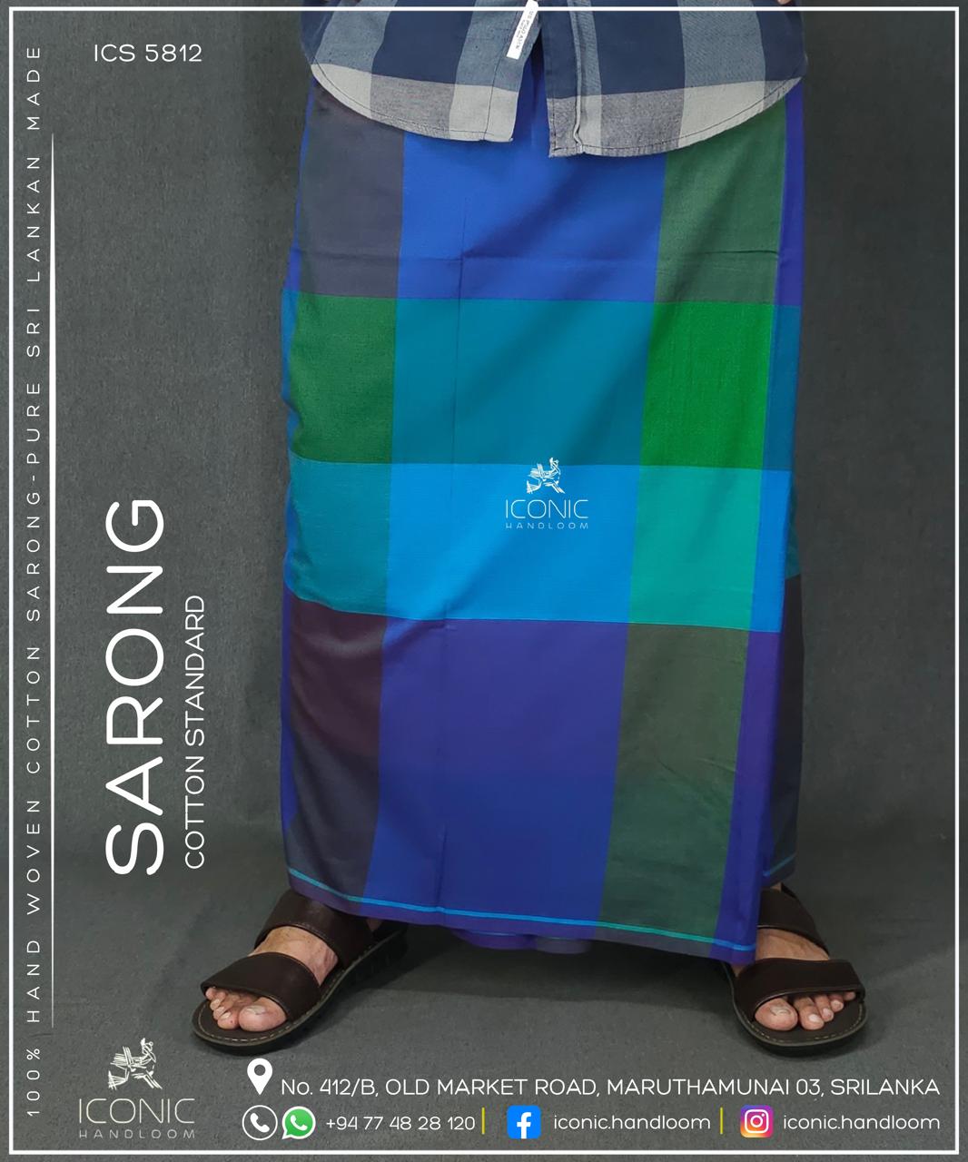 Handloom Cotton Sarong -  Deep purple, Emerald green, Turquoise Blue, Sky Blue & Dark Navy Blue in check patterns 5812