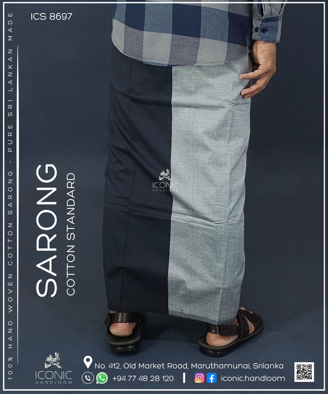 Handloom Cotton Sarong -  Two Tone -  Dark Grey & Silver