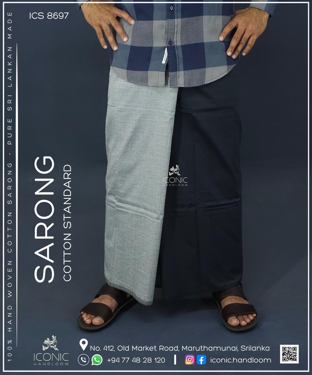 Handloom Cotton Sarong -  Two Tone -  Dark Grey & Silver