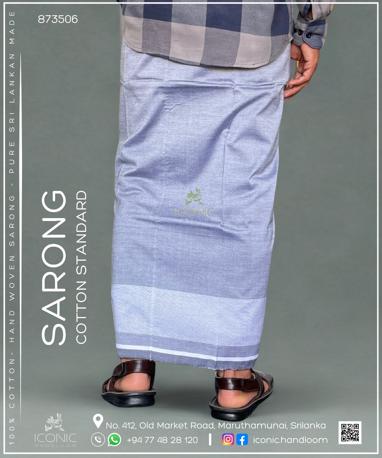 Handloom Cotton Sarong -  Silver with White bottom border 873506