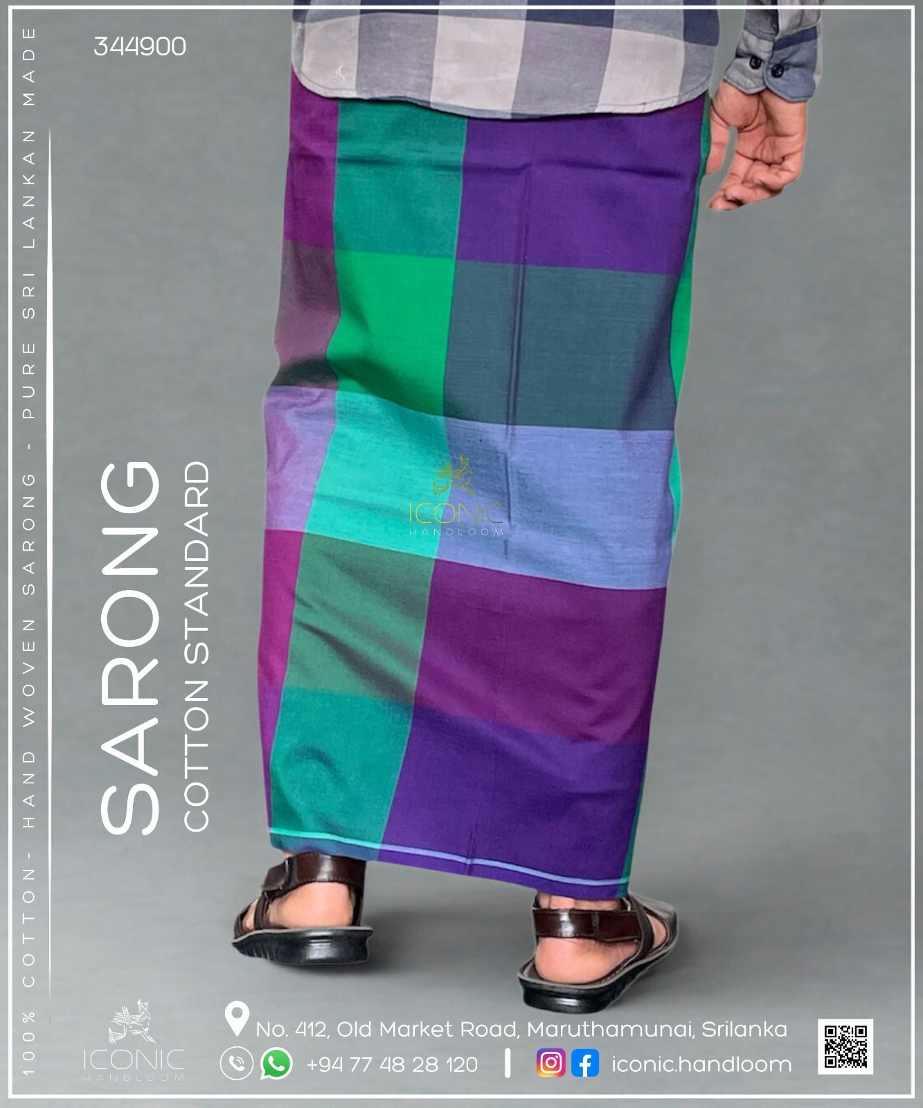 Handloom Cotton Sarong -  Deep purple, Magenta, Emerald Green, Turquoise Blue, Sky Blue & Teal Blue in check patterns