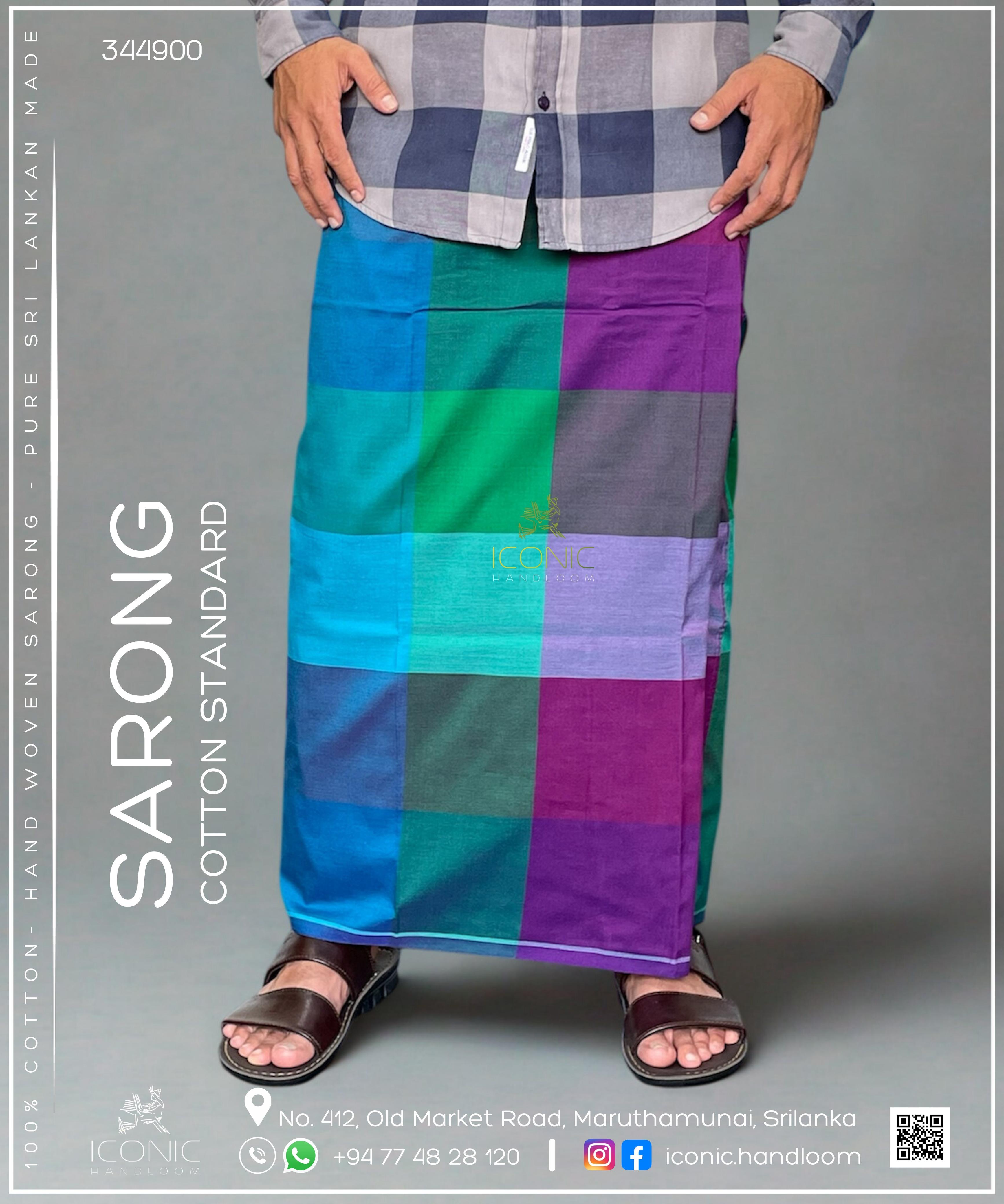Handloom Cotton Sarong -  Deep purple, Magenta, Emerald Green, Turquoise Blue, Sky Blue & Teal Blue in check patterns