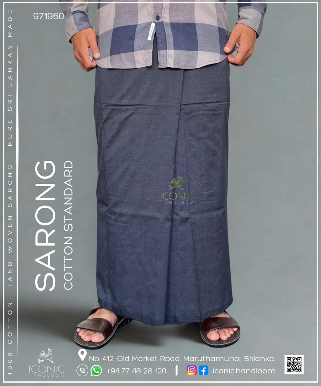 Handloom Cotton Sarong -  Silver & Grey stripes with Cyan in Grey