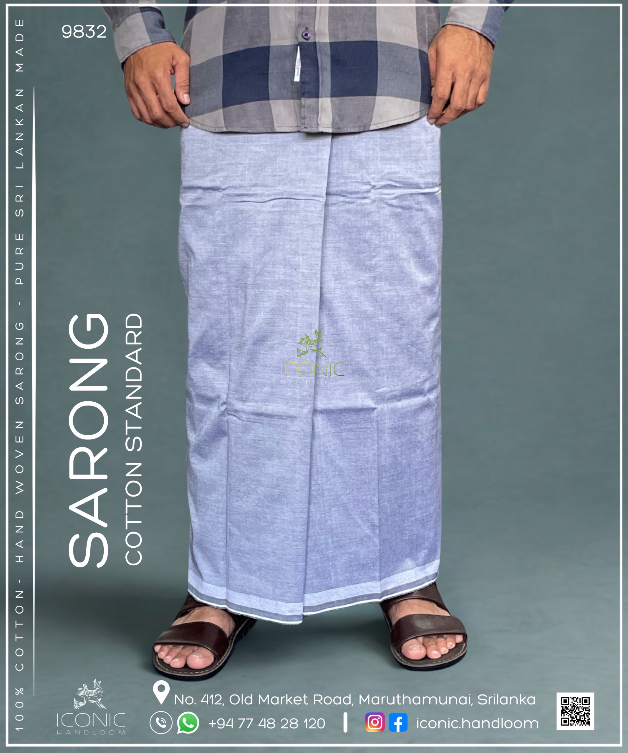 Handloom Cotton Sarong – Silver with White bottom border