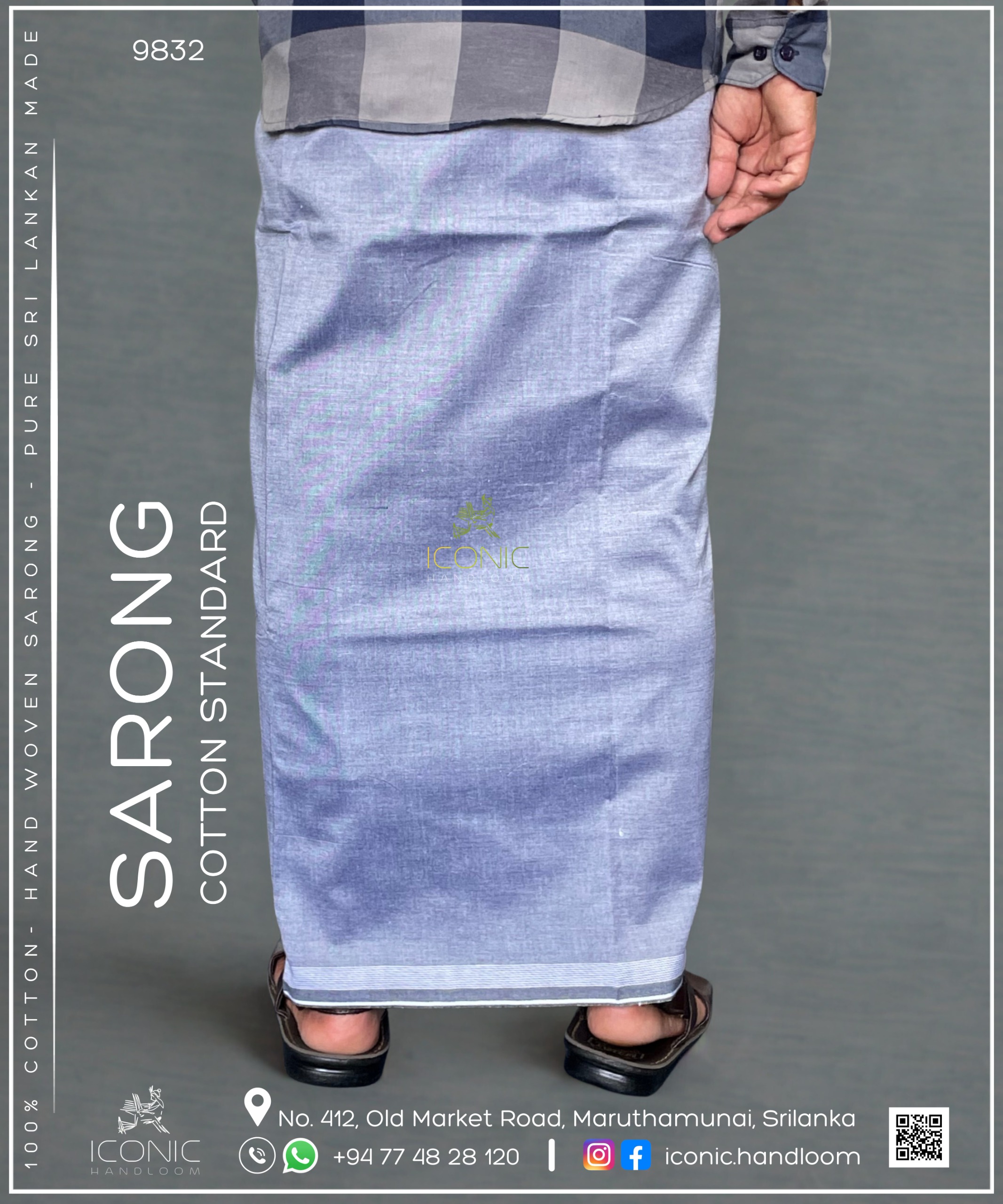Handloom Cotton Sarong – Silver with White bottom border