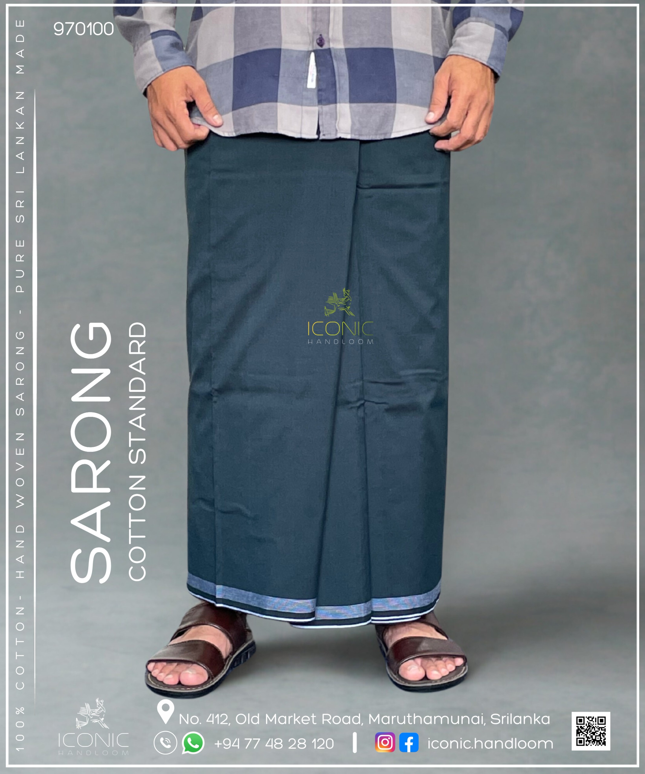Handloom Cotton Sarong - Dark Green with Silver
