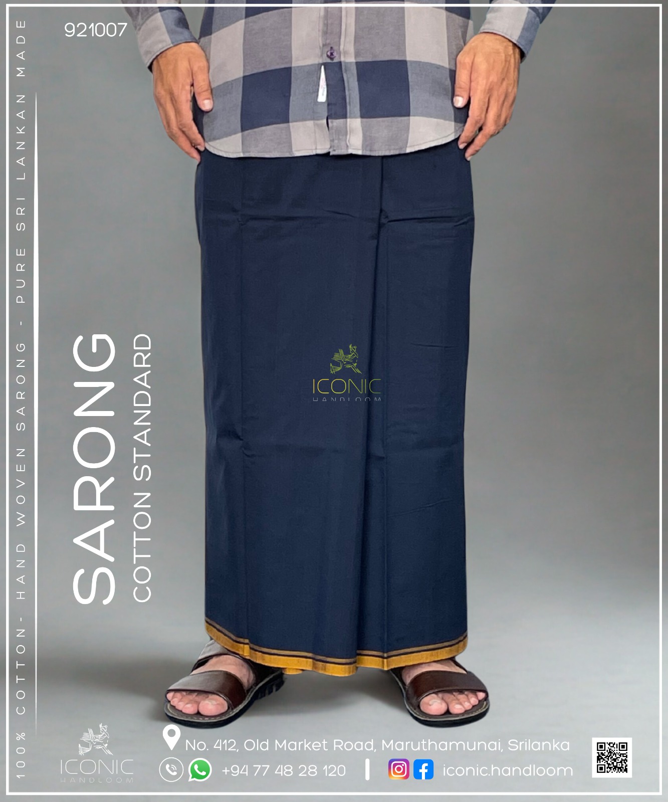 Handloom Cotton Sarong - Dark Blue with Golden yellow 921007