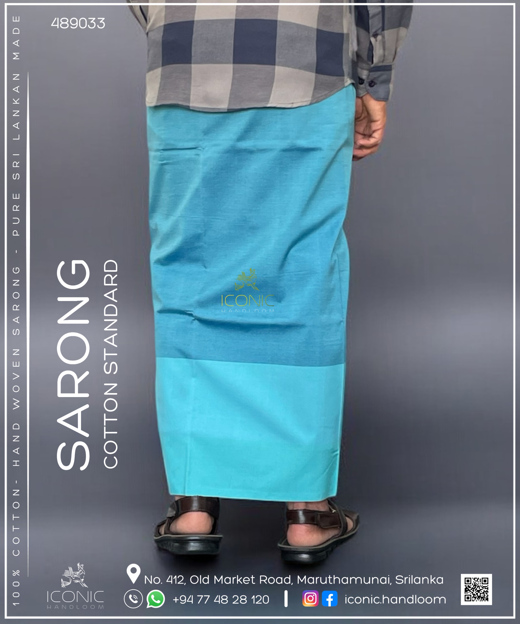 Handloom Cotton Sarong - Cyan with Aqua Blue Border