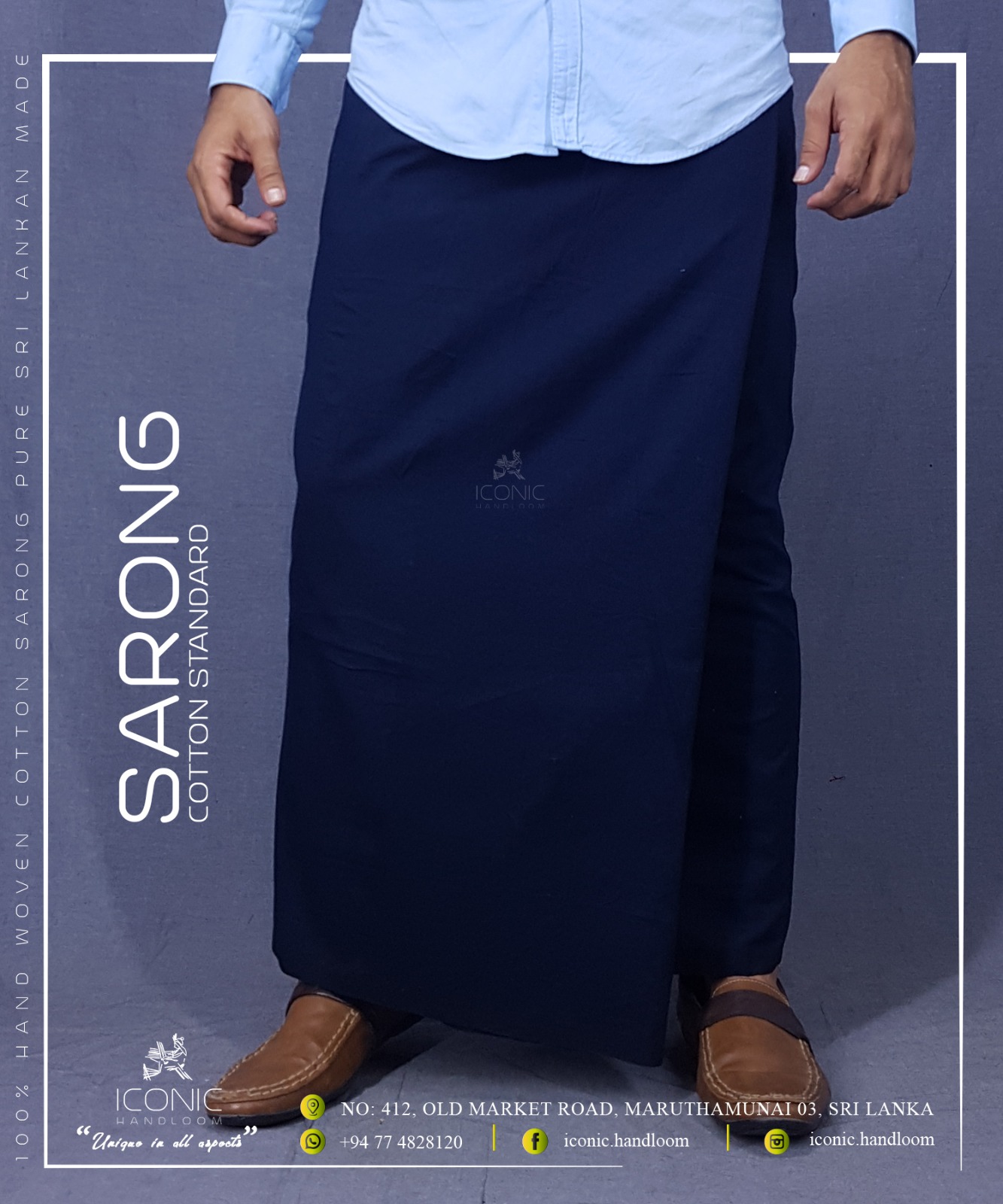 Handloom Cotton Sarong - Dark Blue Plain 098