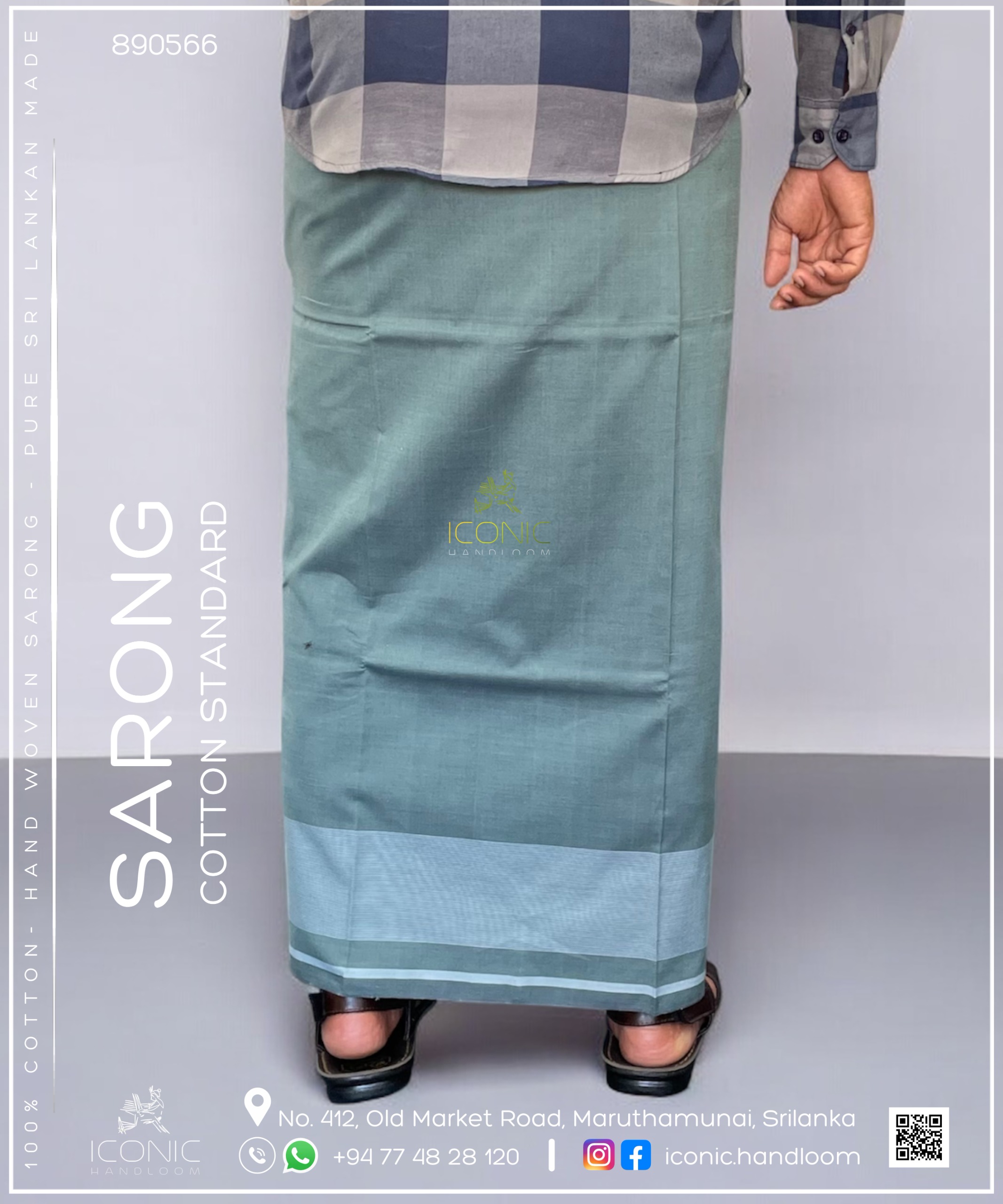 Handloom Cotton Sarong – Soft Sage Green with Light Green Border 890566