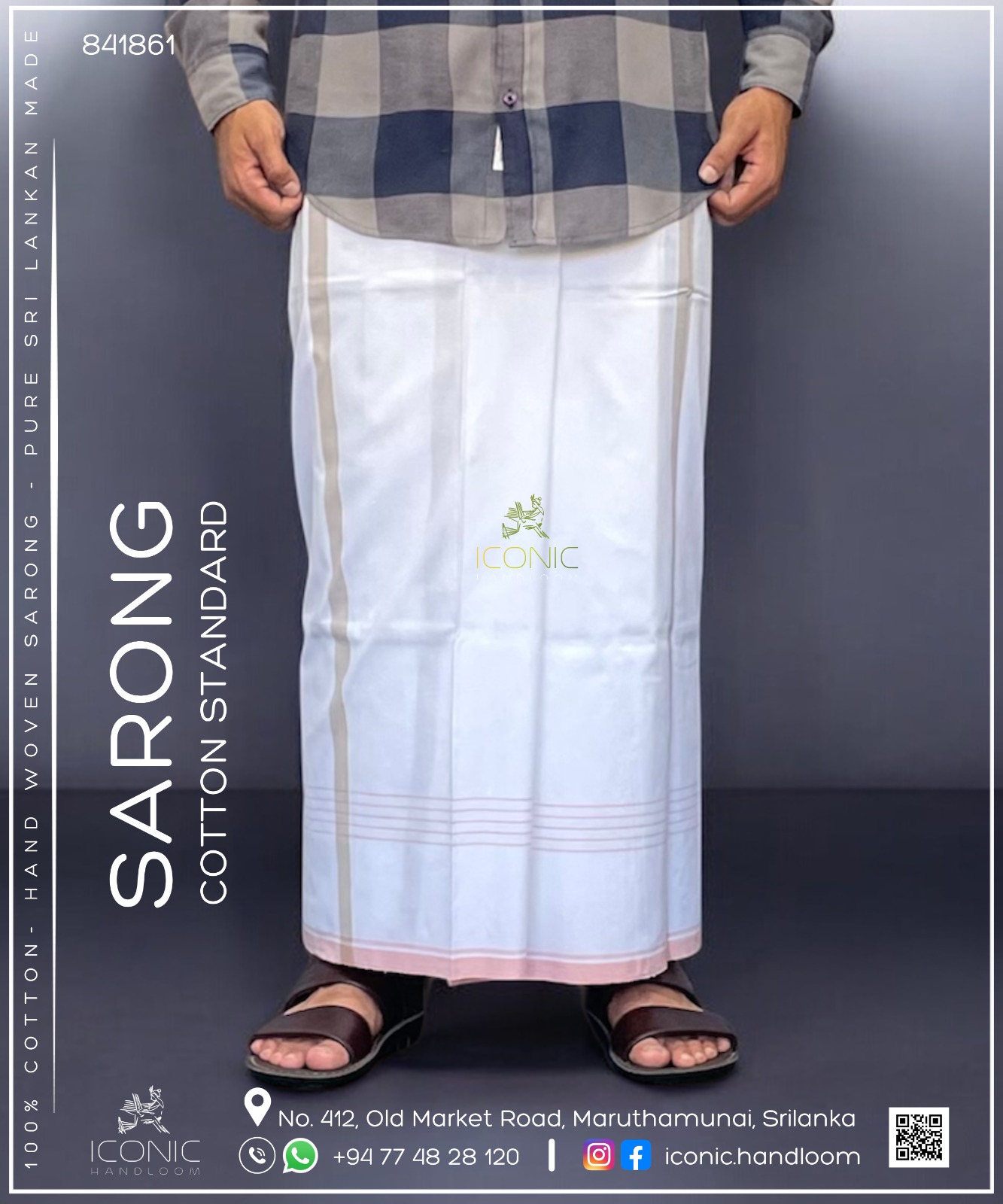 Handloom Cotton Sarong - White & Cream with Light Peach 841861