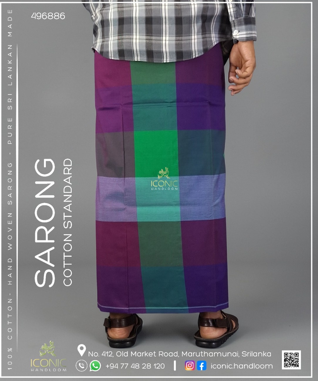 Handloom Cotton Sarong -  Deep purple, Emerald green, Turquoise Blue, Sky Blue & Dark Navy Blue in check patterns 496886