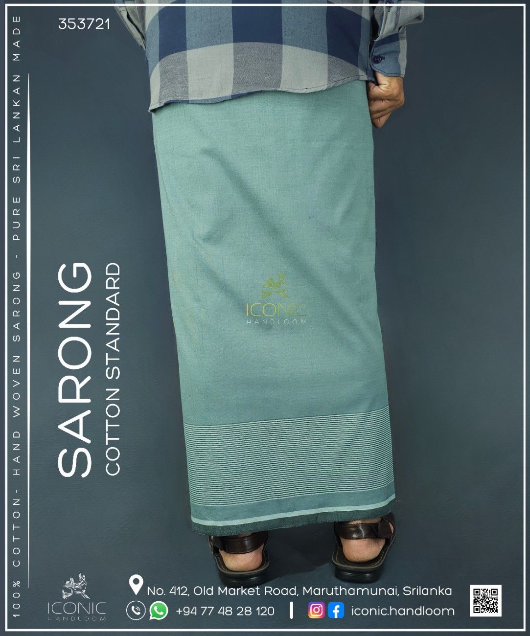 Handloom Cotton Sarong - Light Green with Horizontal Stripes Bottom Border - ICS 353721