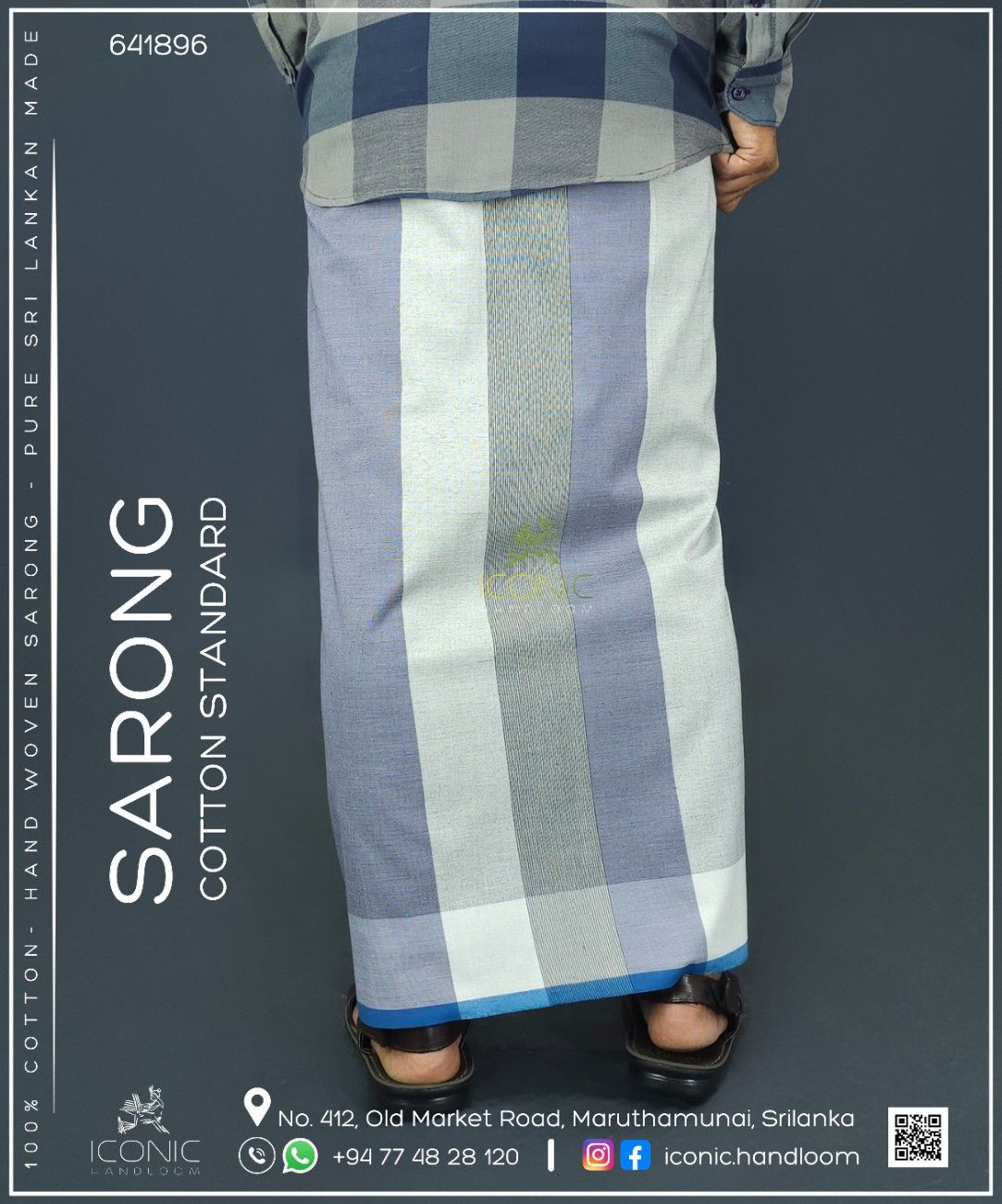 Handloom Cotton Sarong - Light Purple, Light Grey and Charcoal Grey with Teal - ICS 641896