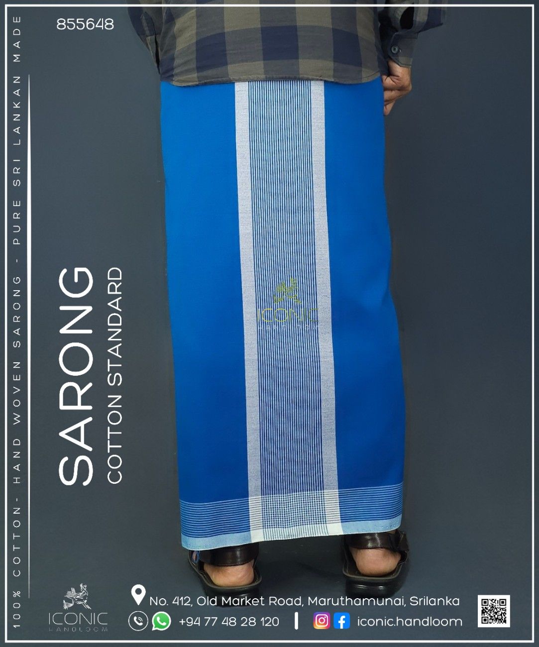 Handloom Cotton Sarong - Teal and Silver with Cream Bottom Border  -   ICS 855648
