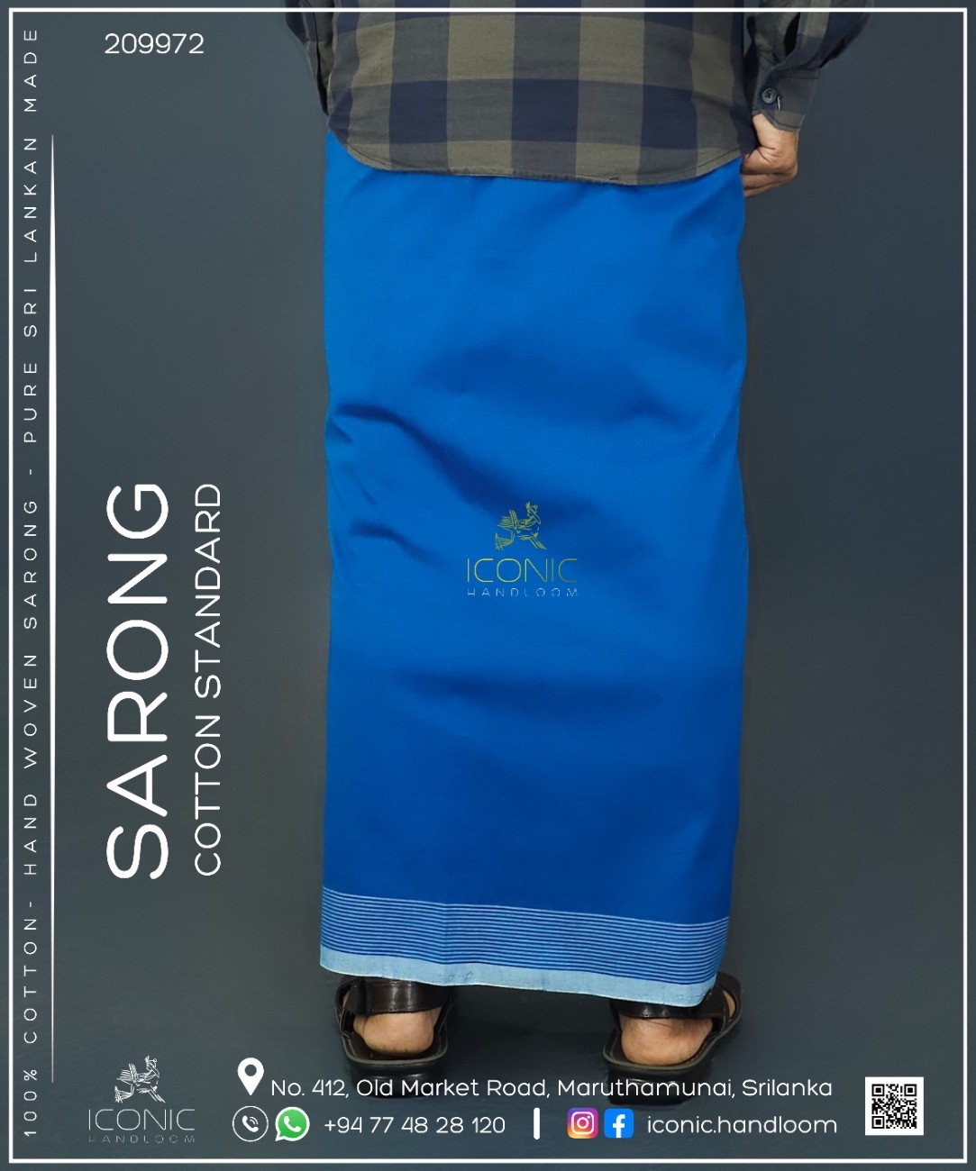 Handloom Cotton Sarong - Teal with Cream Bottom Border  -   ICS 209972