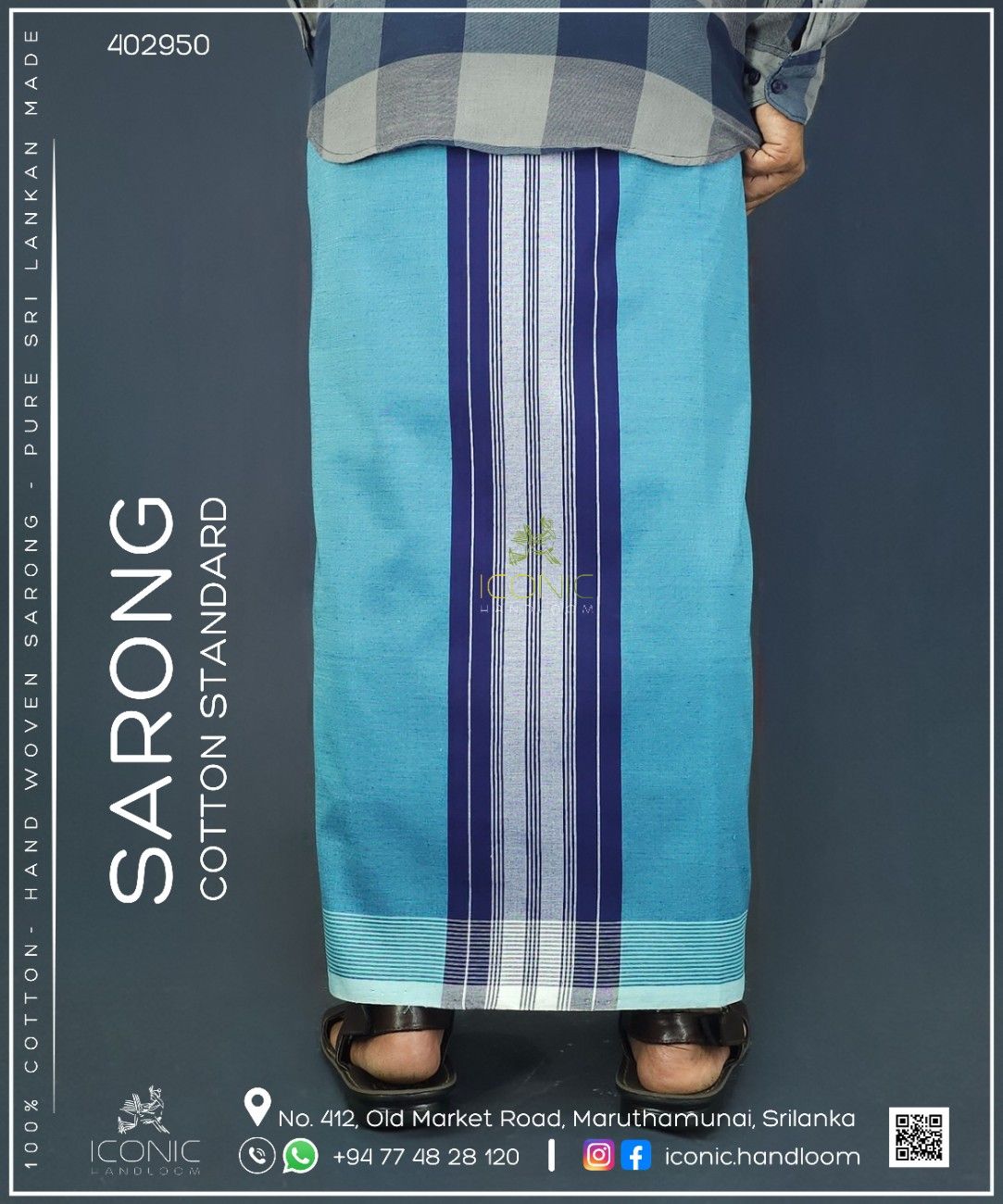 Handloom Cotton Sarong - Turquoise Blue and Light Lavender with Deep Royal Blue  -  ICS 402950