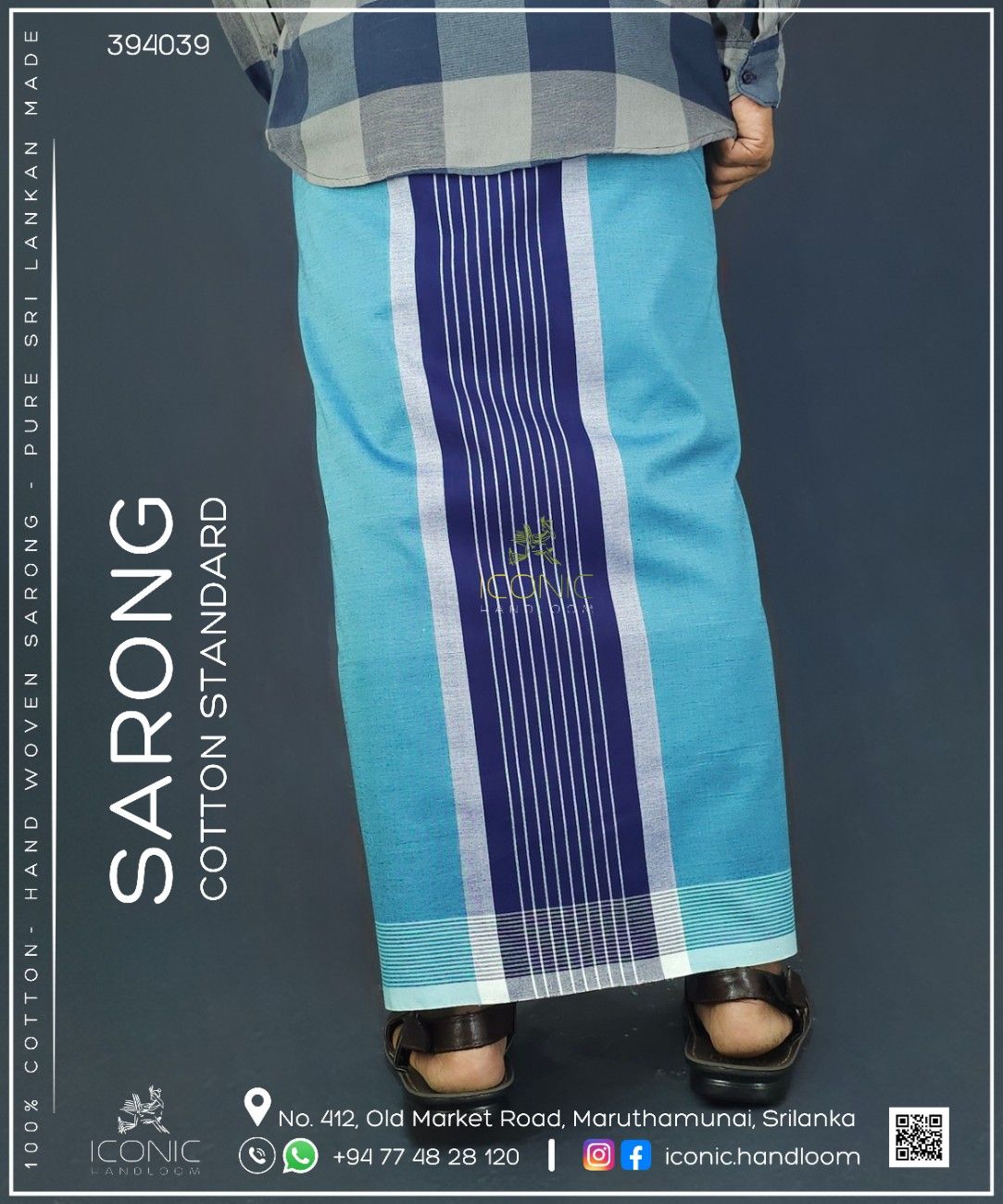 Handloom Cotton Sarong - Turquoise Blue and Light Lavender with Deep Royal Blue  -  ICS 394039