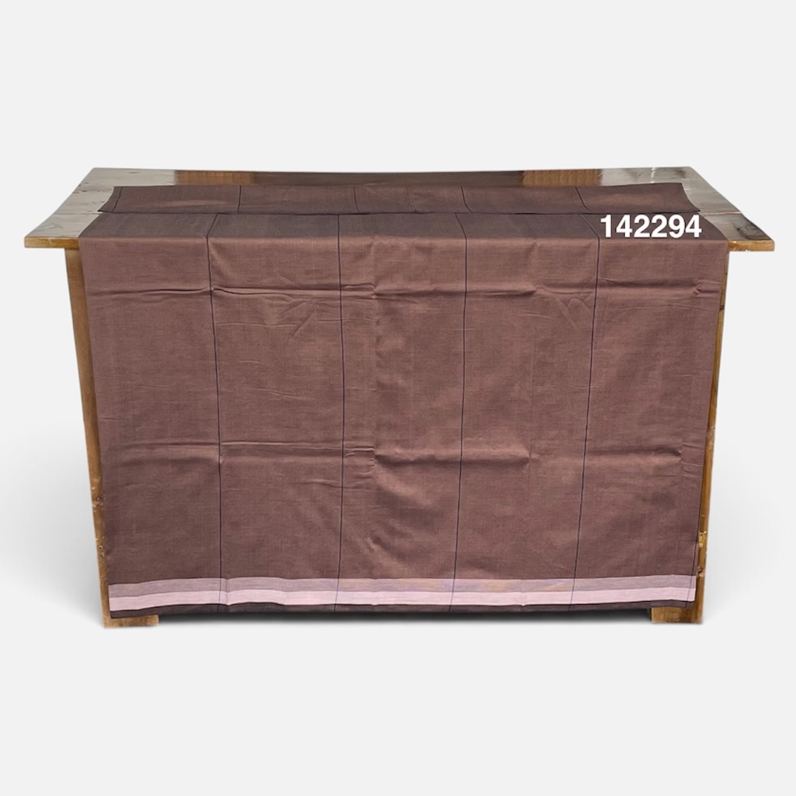 Handloom Cotton Sarong – Light Brown and Deep Royal Blue with Off White Bottom Border -  ICS 142294