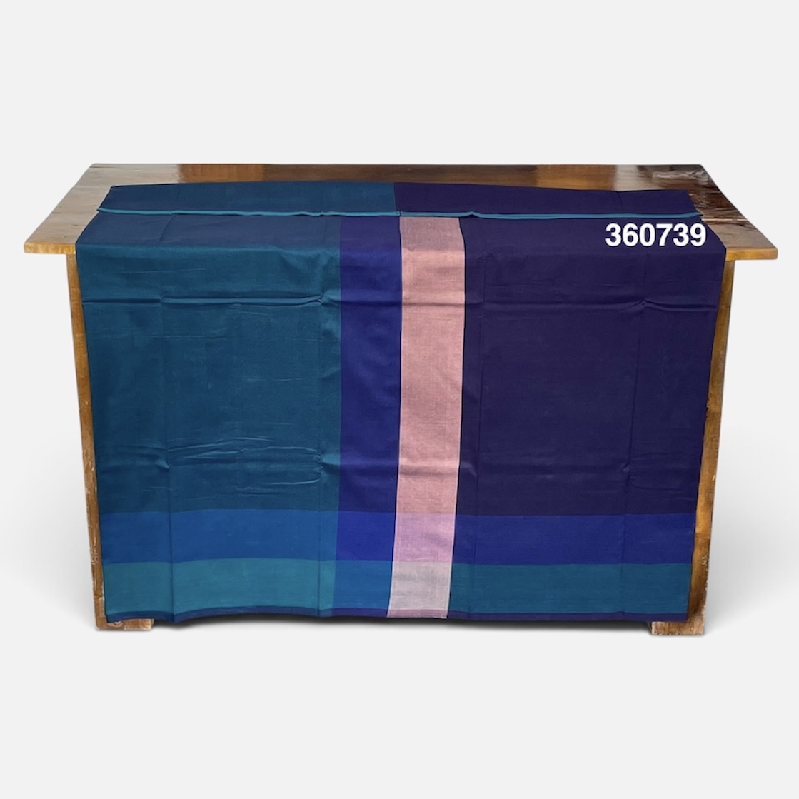 Handloom Cotton Sarong - Deep Royal Blue, Teal and Royal Blue with Dusty Rose  -  ICS 360739