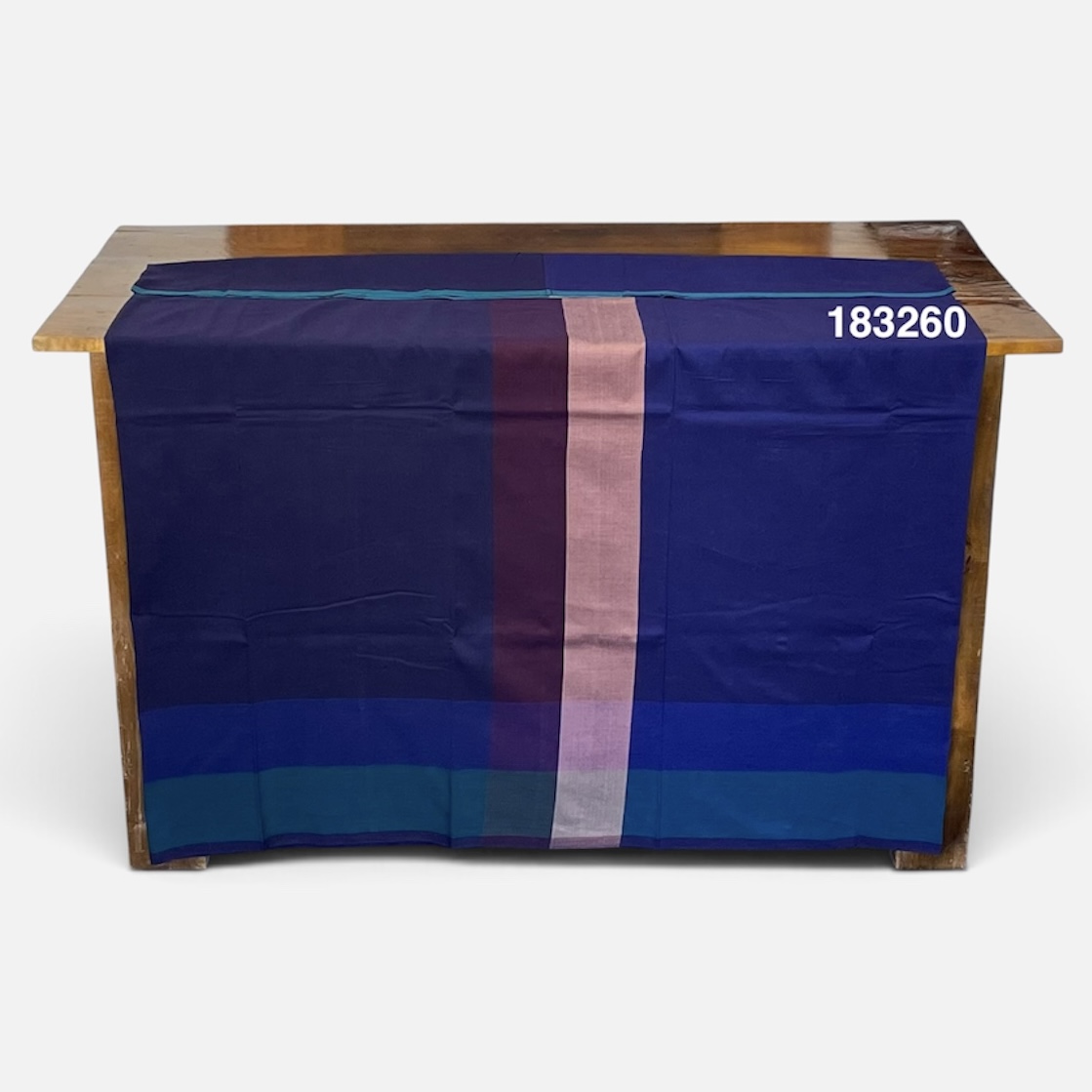 Handloom Cotton Sarong - Dark Blue, Deep Purple and Dusty Rose with Deep Royal Blue  -  ICS 183260