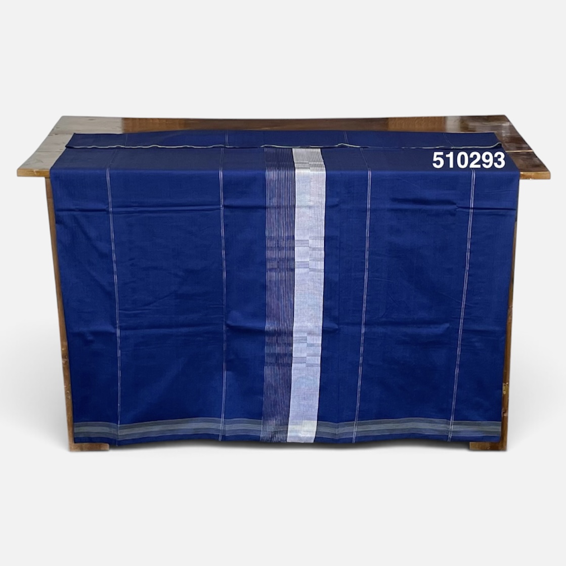 Handloom Cotton Puni Sarong - Royal Blue and Silver with Multi Color Bottom Border - ICS 510293