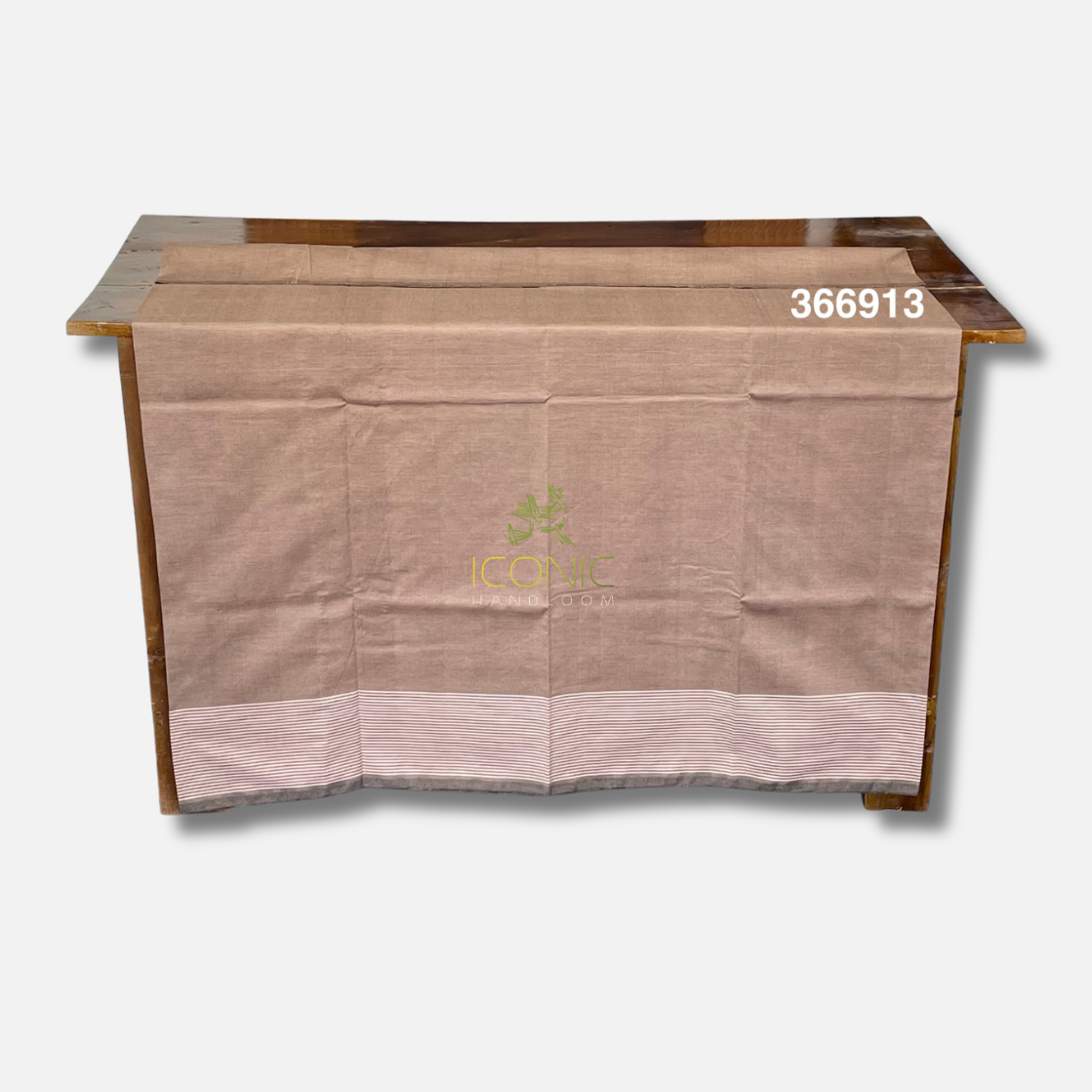 Handloom Cotton Sarong - Beige with Horizontal Stripes -  ICS 366913