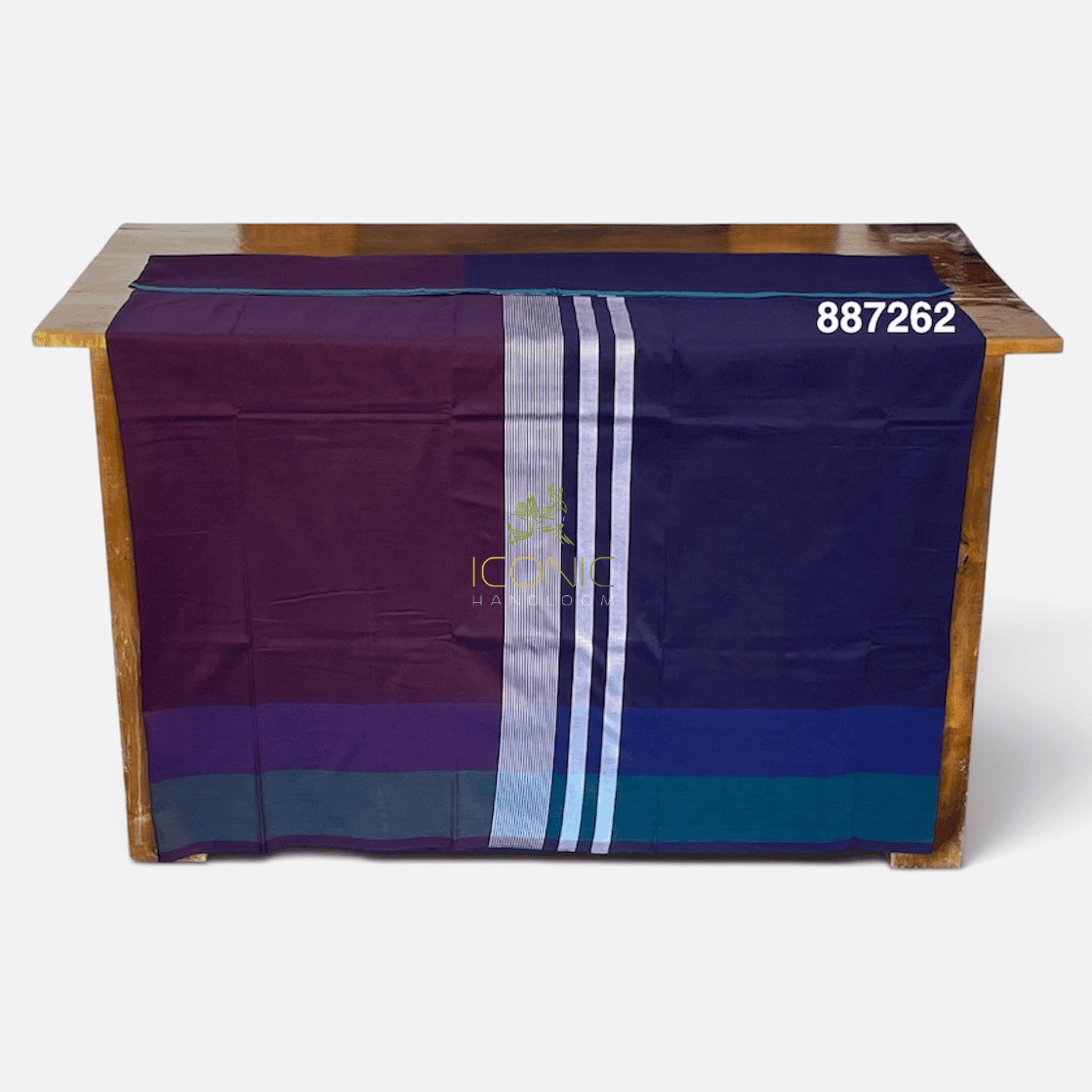 Handloom Cotton Sarong - Deep Purple and Silver with Deep Royal Blue  -  ICS 887262