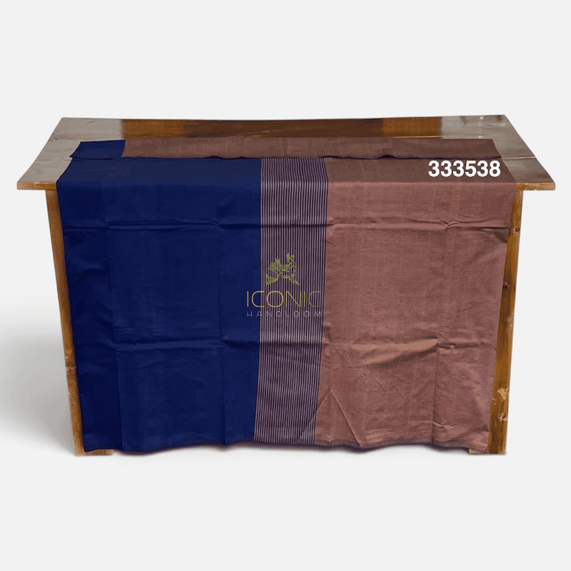 Handloom Cotton Sarong – Light Brown with Royal Blue  -  ICS  333538