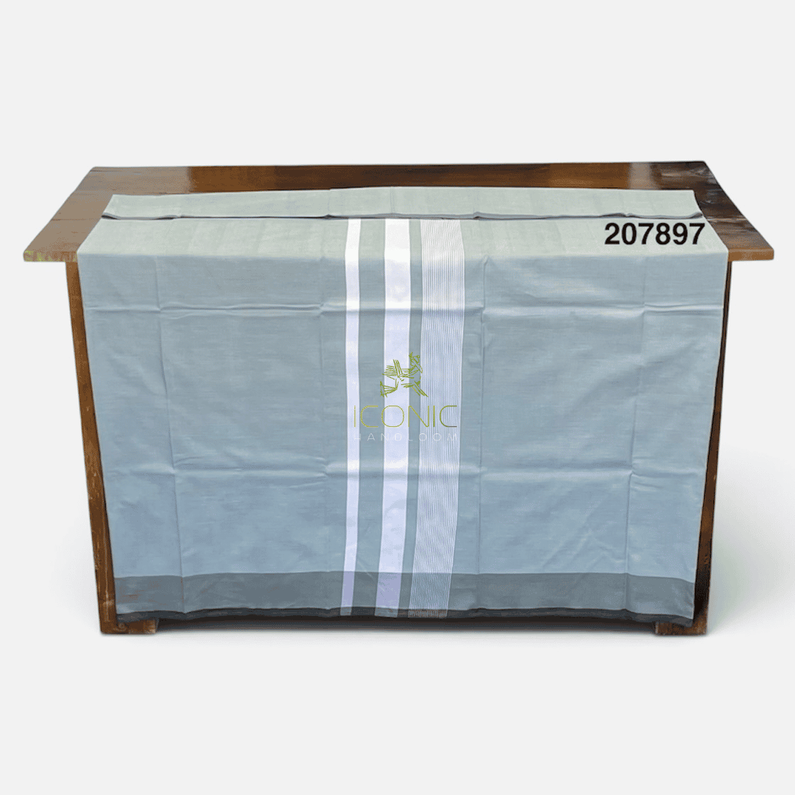 Handloom Cotton Sarong - Light Green with White  -  ICS 207897