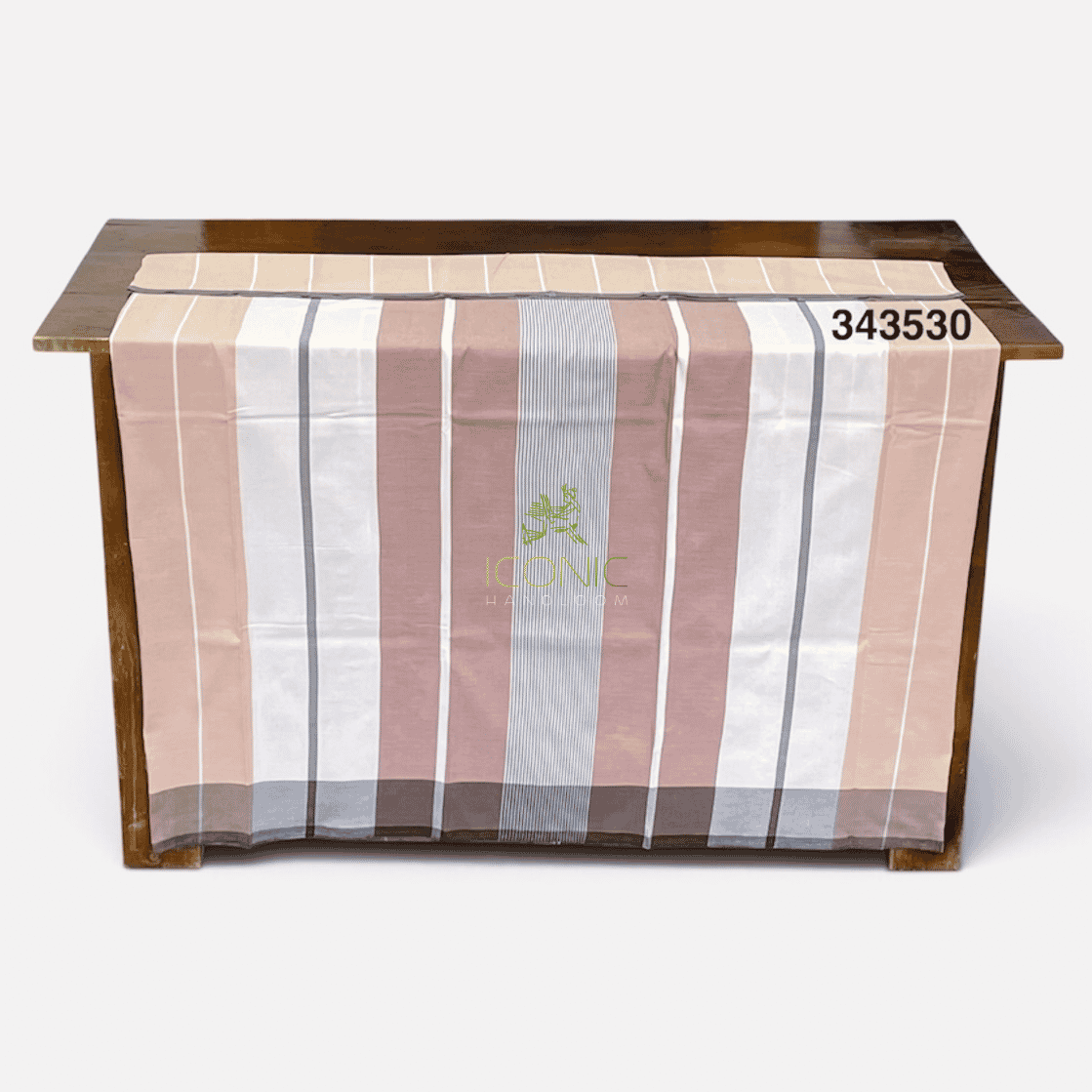 Handloom Cotton Sarong - Light Brown, Light Grey and White with Light Peach  -  ICS 343530