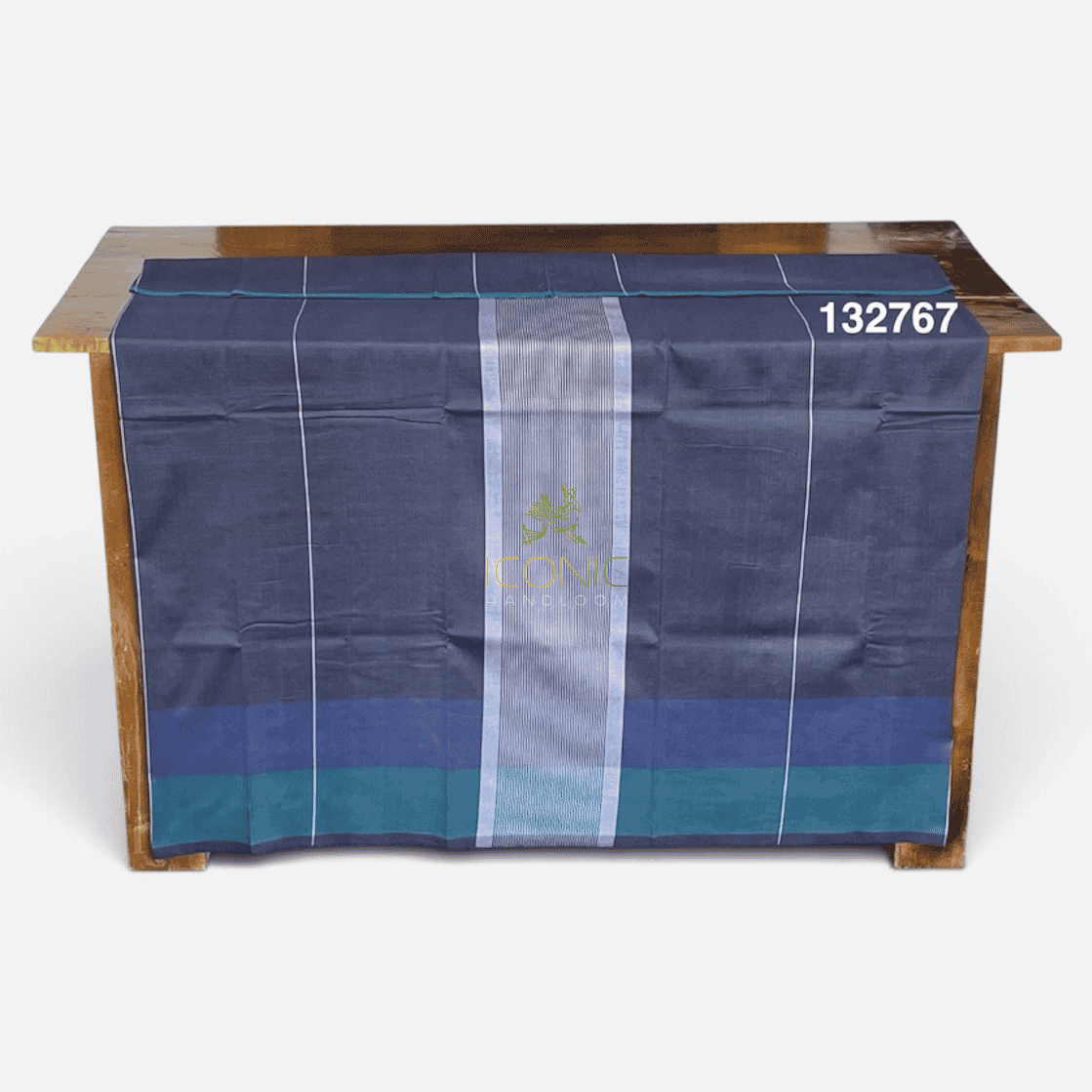 Handloom Cotton Sarong - Bluish Grey and Silver with Dark Blue  -  ICS 132767