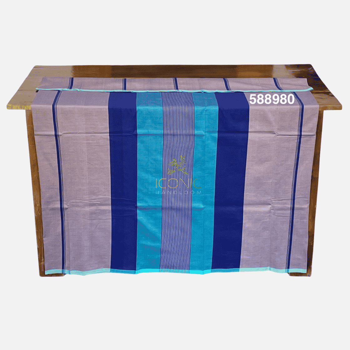 Handloom Cotton Sarong - Dusty Rose and Deep Royal Blue with Aqua Blue -  ICS 588980