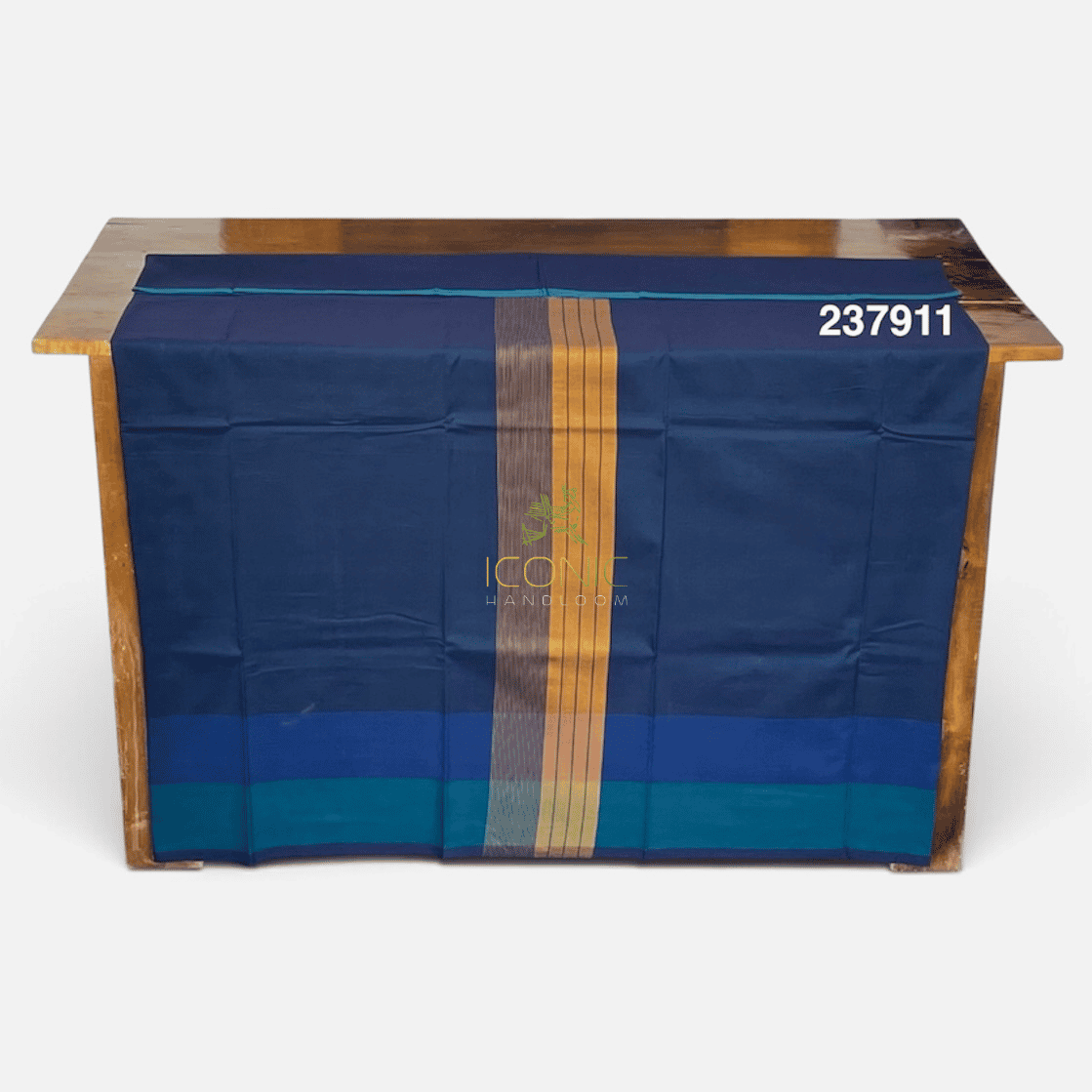 Handloom Cotton Sarong - Deep Teal with Mustard  -  ICS 237911