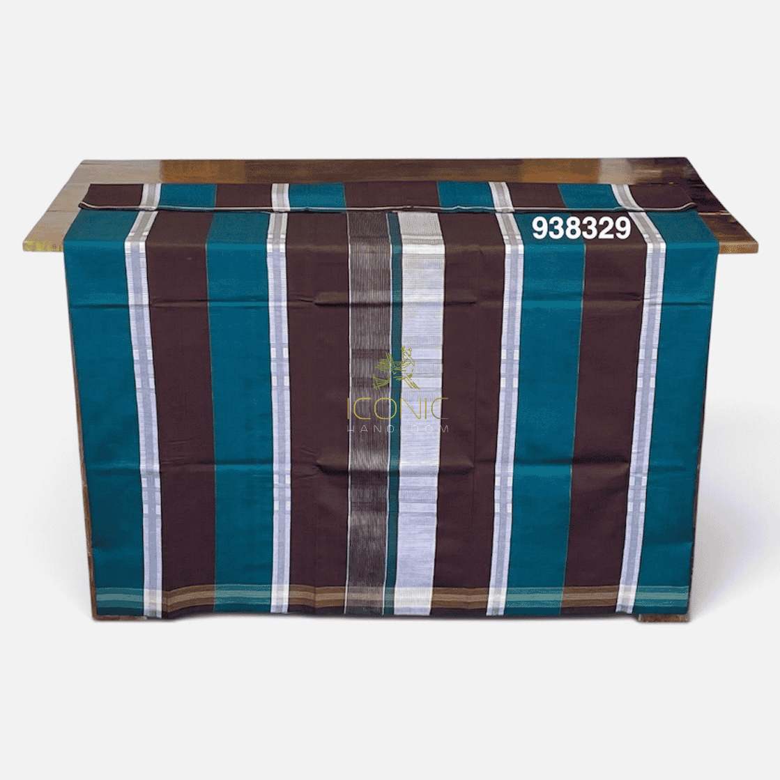 Handloom Cotton Puni Sarong - Brown, Teal and Silver with Multi Color Bottom Border - ICS 938329