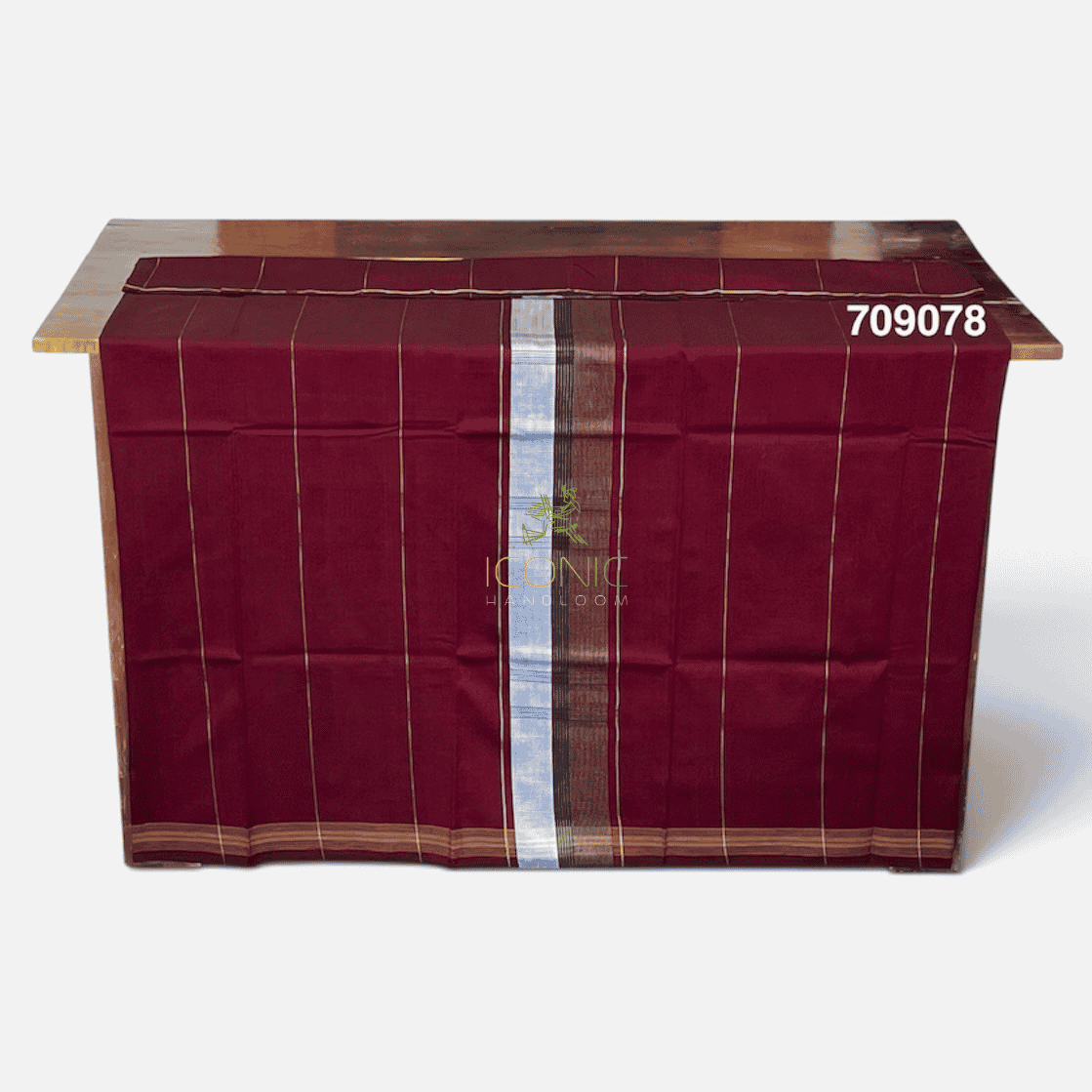 Handloom Cotton Puni Sarong - Deep Maroon, Silver and Brown with Multi Color Bottom Border - ICS 709078