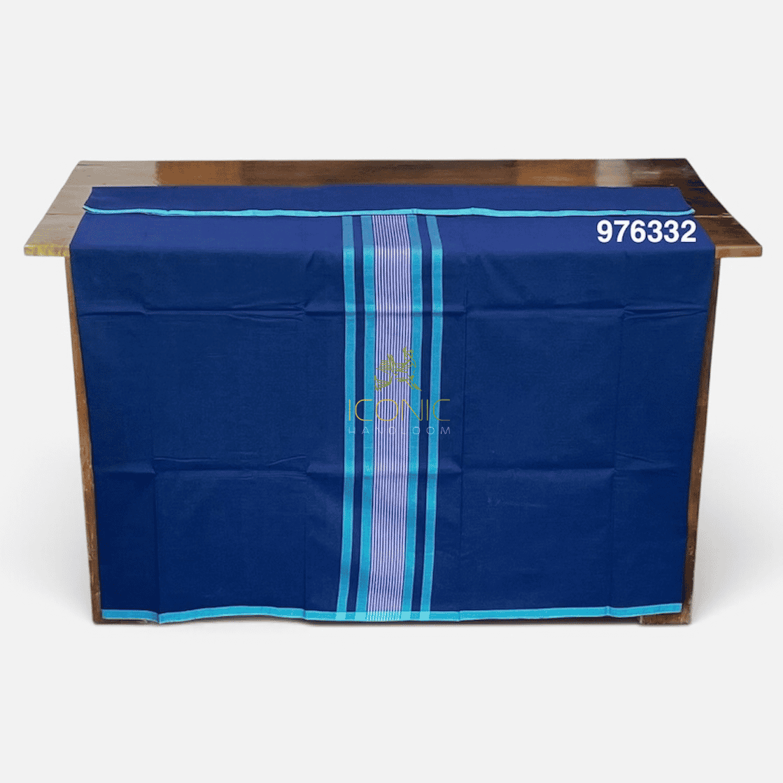 Handloom Cotton Sarong - Deep Royal Blue and Silver with Aqua Blue -  ICS 976332