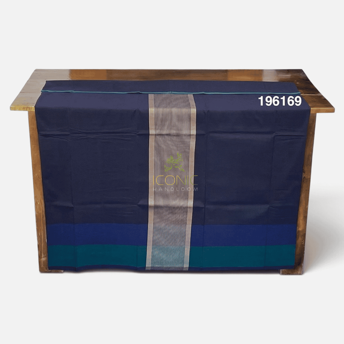 Handloom Cotton Sarong – Deep Teal with Beige  -  ICS  196169
