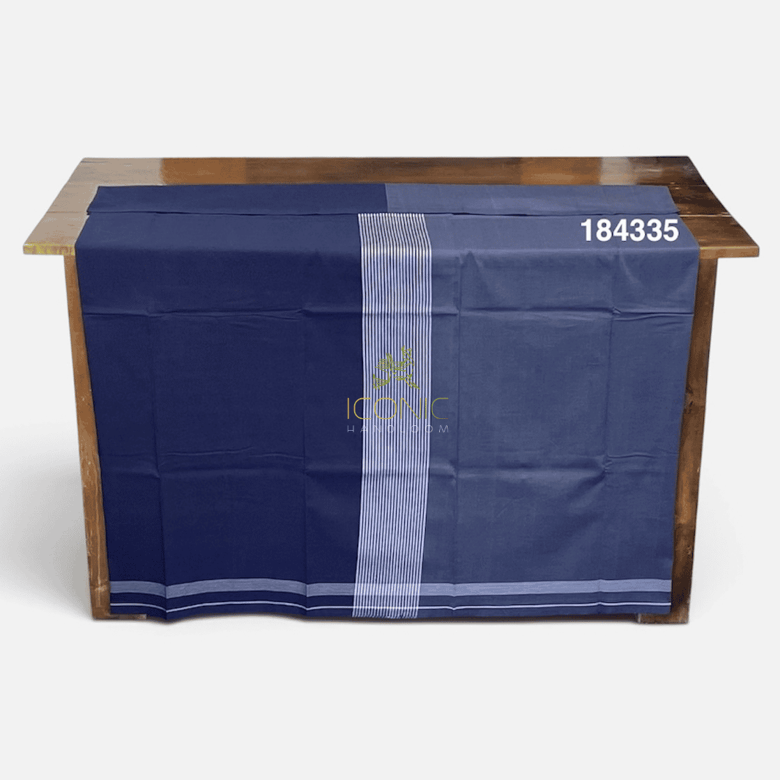 Handloom Cotton Sarong - Deep Royal Blue, Dark Blue and Silver with Dark Grey  -  ICS 184335